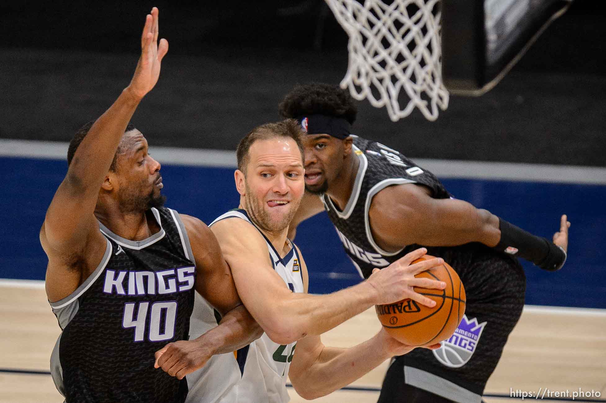 (Trent Nelson  |  The Salt Lake Tribune) Utah Jazz forward Bojan Bogdanovic (44) as the Utah Jazz host the Sacramento Kings, NBA basketball in Salt Lake City on Saturday, April 10, 2021.