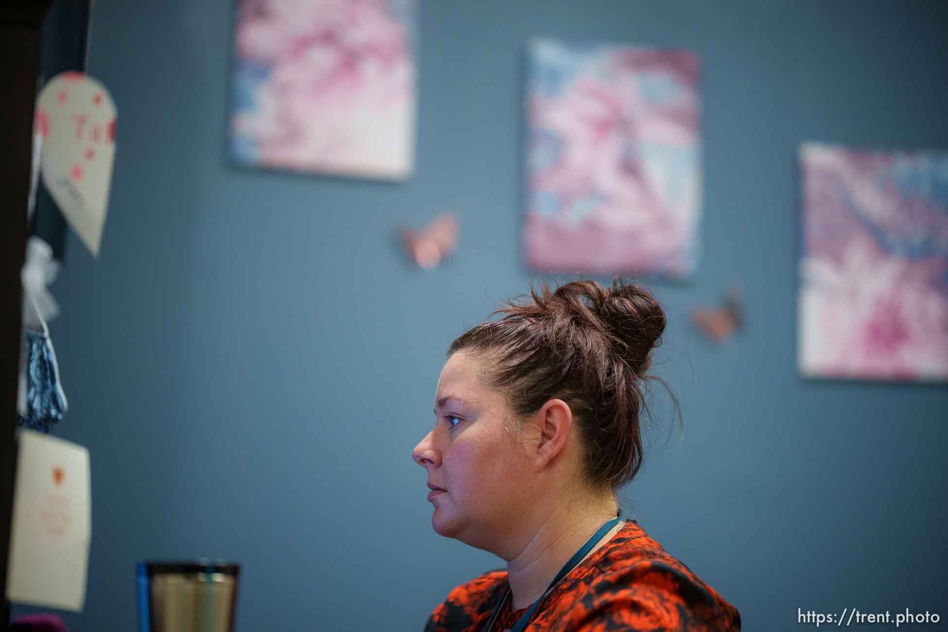 (Trent Nelson  |  The Salt Lake Tribune) Tatum Ramos, a community advocate at Safe Harbor Domestic Violence and Sexual Assault Crisis Center, at their Farmington location on Tuesday, April 13, 2021.