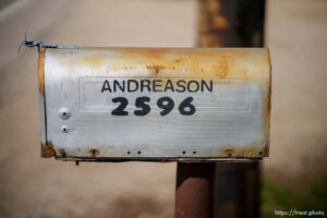 (Trent Nelson  |  The Salt Lake Tribune) Dean Andreason's mailbox in front of his Syracuse home on Tuesday, April 13, 2021.  UDOT is attempting to take his home as part of a new highway project.