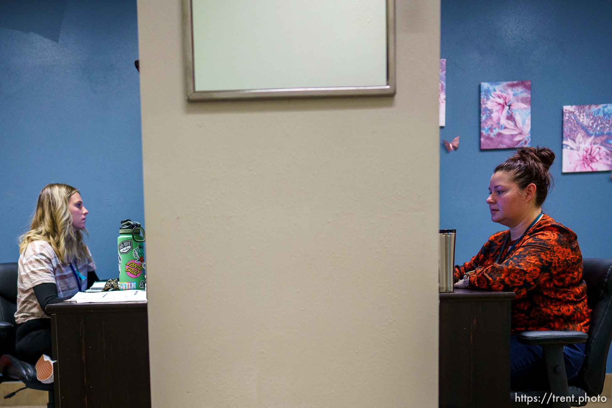 (Trent Nelson  |  The Salt Lake Tribune) Alex Taylor and Tatum Ramos at Safe Harbor Domestic Violence and Sexual Assault Crisis Center, at their Farmington location on Tuesday, April 13, 2021.