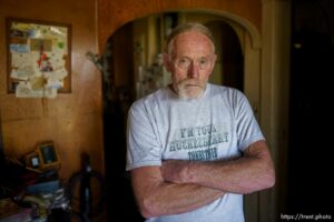 (Trent Nelson  |  The Salt Lake Tribune) Dean Andreason  in his Syracuse home on Tuesday, April 13, 2021.  UDOT is attempting to take his home as part of a new highway project.