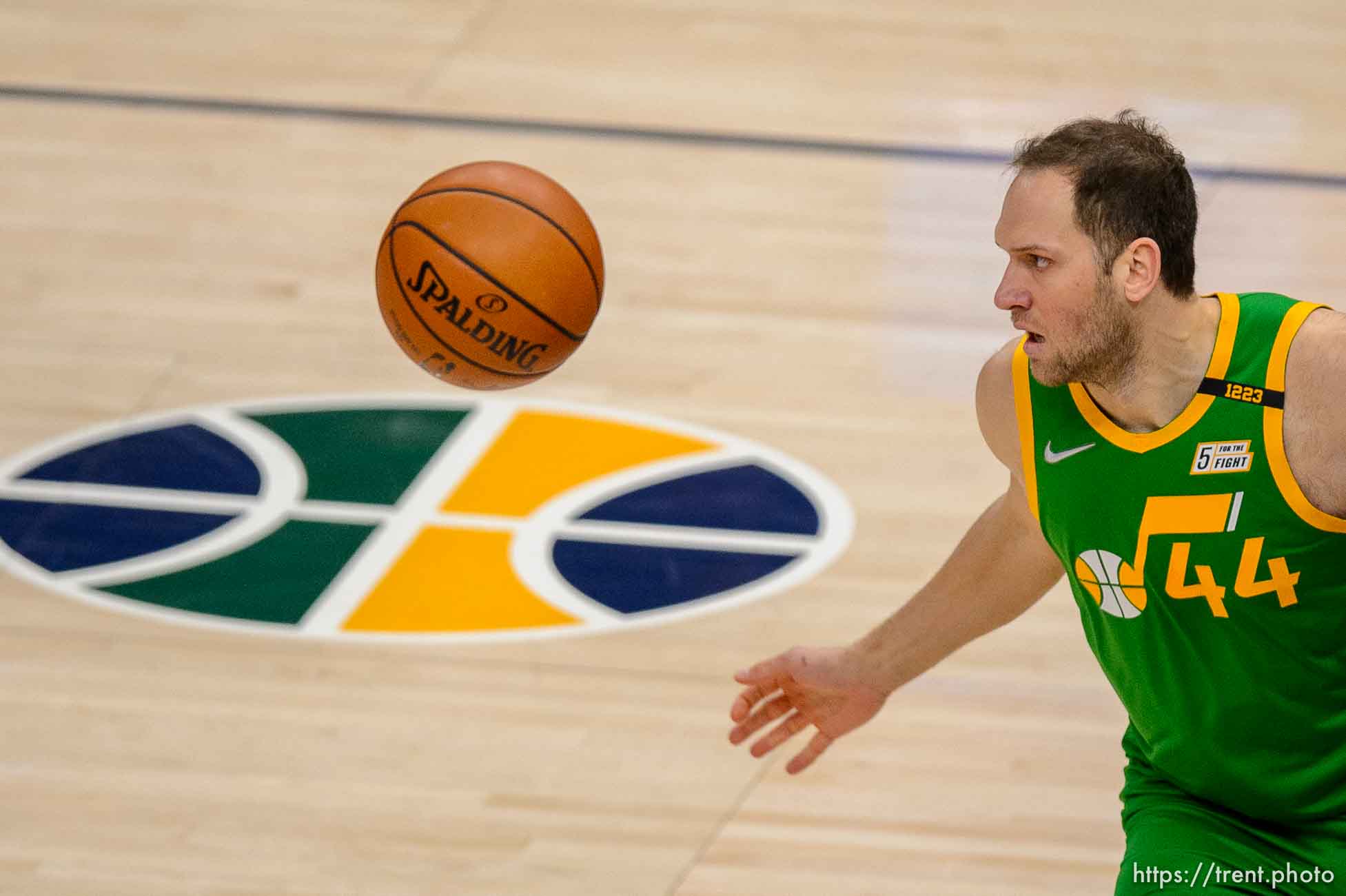 (Trent Nelson  |  The Salt Lake Tribune) Utah Jazz forward Bojan Bogdanovic (44) as the Utah Jazz host the Minnesota Timberwolves, NBA basketball in Salt Lake City on Saturday, April 24, 2021.