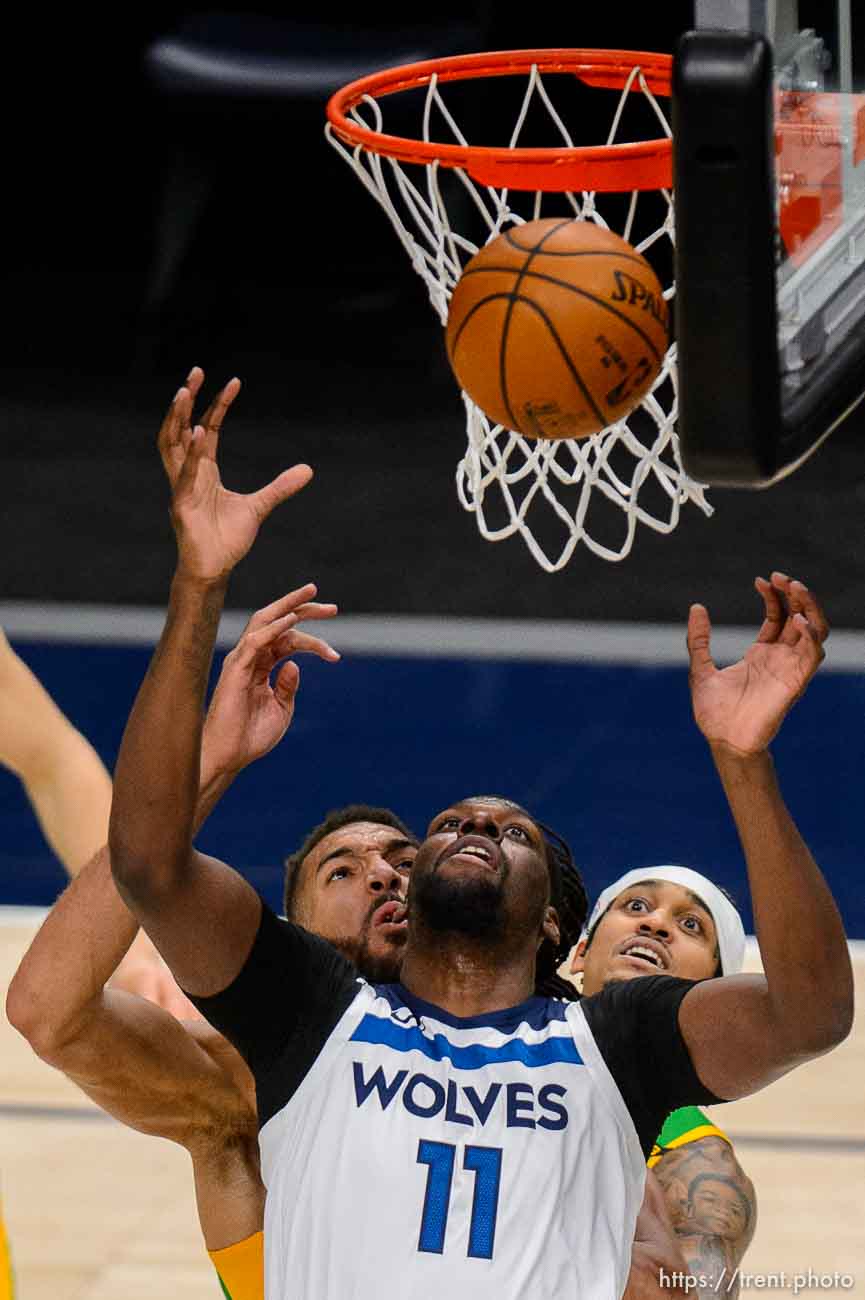 (Trent Nelson  |  The Salt Lake Tribune) Minnesota Timberwolves center Naz Reid (11) as the Utah Jazz host the Minnesota Timberwolves, NBA basketball in Salt Lake City on Saturday, April 24, 2021.