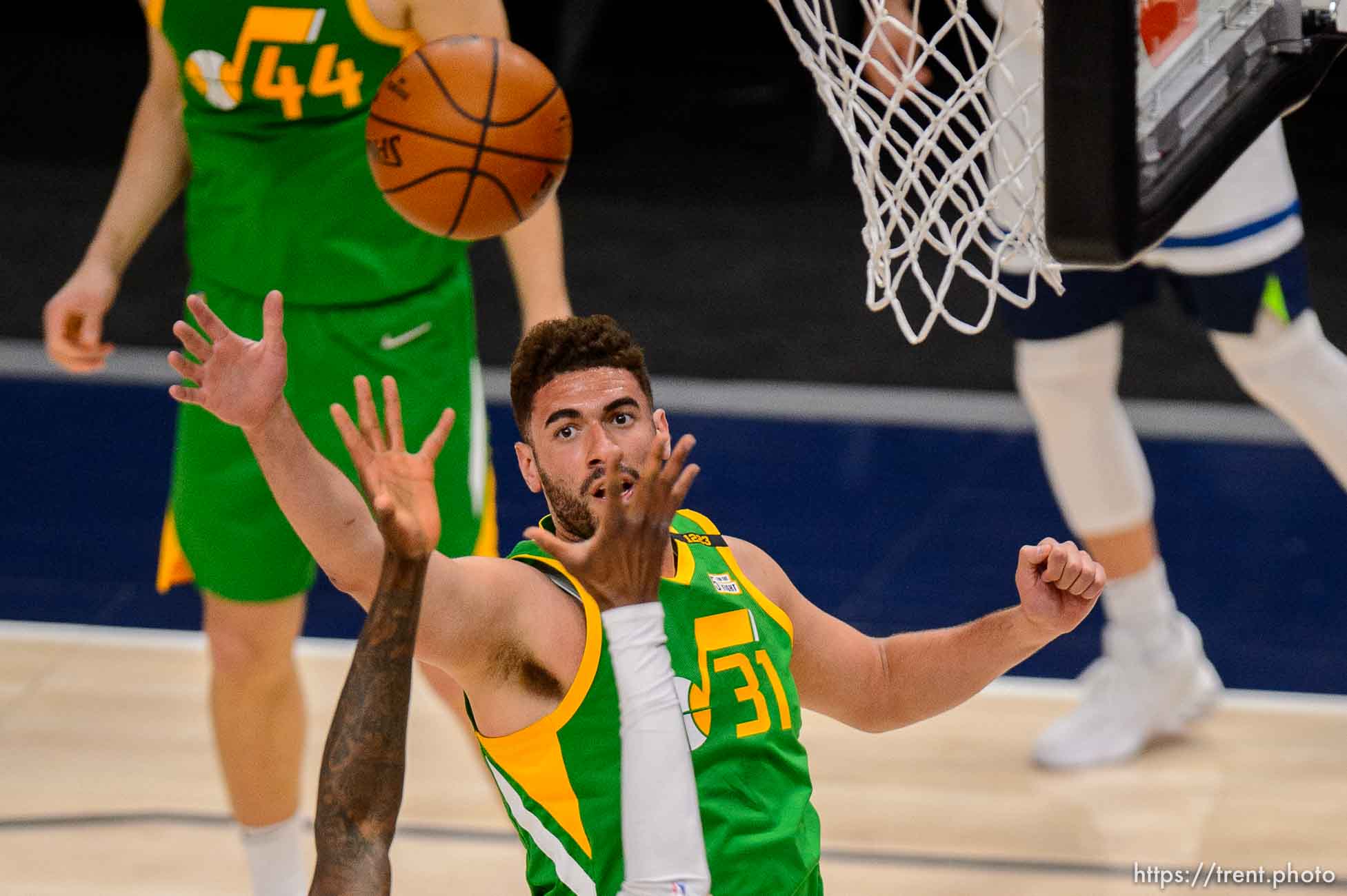 (Trent Nelson  |  The Salt Lake Tribune) Utah Jazz forward Georges Niang (31) as the Utah Jazz host the Minnesota Timberwolves, NBA basketball in Salt Lake City on Saturday, April 24, 2021.