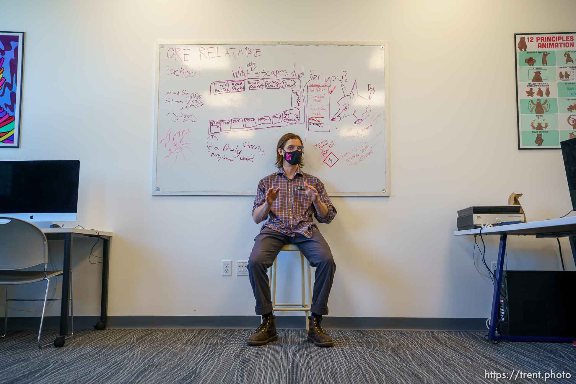 (Trent Nelson  |  The Salt Lake Tribune) Trevor Dahl, a graphic designer and mentor, at Spy Hop’s new headquarters in the Central Ninth neighborhood of Salt Lake City on Wednesday, April 28, 2021.