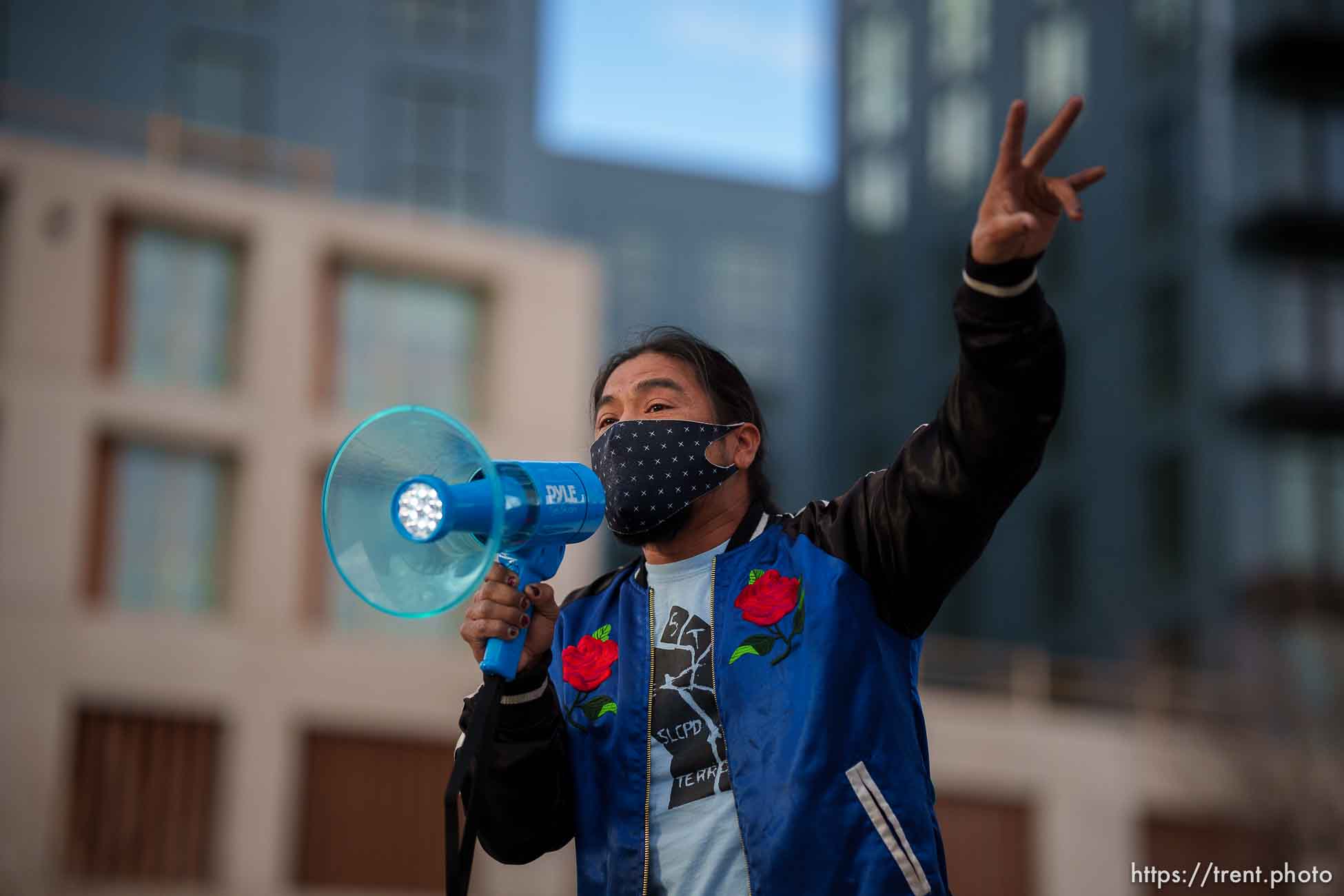 (Trent Nelson  |  The Salt Lake Tribune) Carl Moore at a rally sponsored by the Black Lives Matter Utah Chapter, at the Public Safety Building in Salt Lake City on Friday, April 16, 2021.