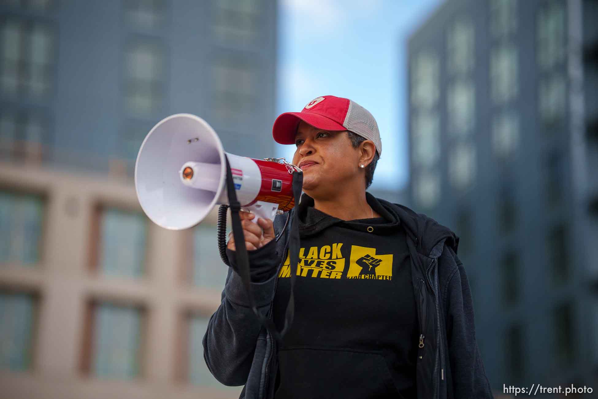 (Trent Nelson  |  The Salt Lake Tribune) Lex Scott at a rally sponsored by the Black Lives Matter Utah Chapter, at the Public Safety Building in Salt Lake City on Friday, April 16, 2021.