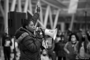 (Trent Nelson  |  The Salt Lake Tribune) Ty Bellamy at a rally sponsored by the Black Lives Matter Utah Chapter, at the Public Safety Building in Salt Lake City on Friday, April 16, 2021.