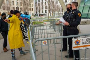 (Trent Nelson  |  The Salt Lake Tribune) Rae Duckworth at a rally sponsored by the Black Lives Matter Utah Chapter, at the Public Safety Building in Salt Lake City on Friday, April 16, 2021.