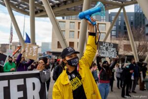 (Trent Nelson  |  The Salt Lake Tribune) Rae Duckworth at a rally sponsored by the Black Lives Matter Utah Chapter, at the Public Safety Building in Salt Lake City on Friday, April 16, 2021.