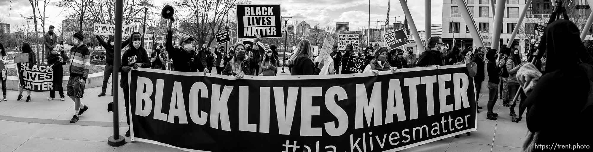 (Trent Nelson  |  The Salt Lake Tribune) People at a rally sponsored by the Black Lives Matter Utah Chapter, at the Public Safety Building in Salt Lake City on Friday, April 16, 2021.