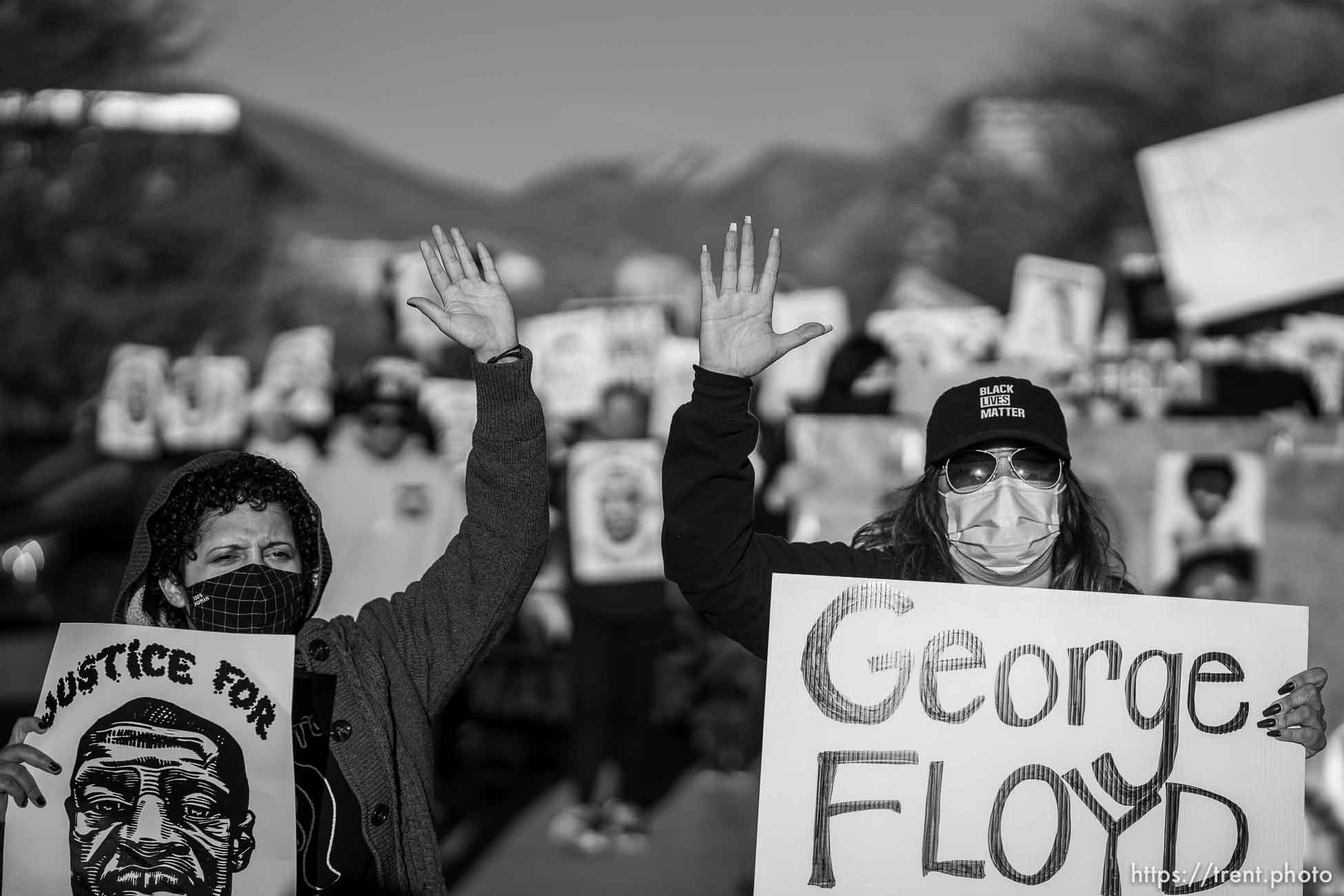 (Trent Nelson  |  The Salt Lake Tribune) People march in Salt Lake City on Tuesday, April 20, 2021 to mark the conviction of Derek Chauvin for the murder of George Floyd.