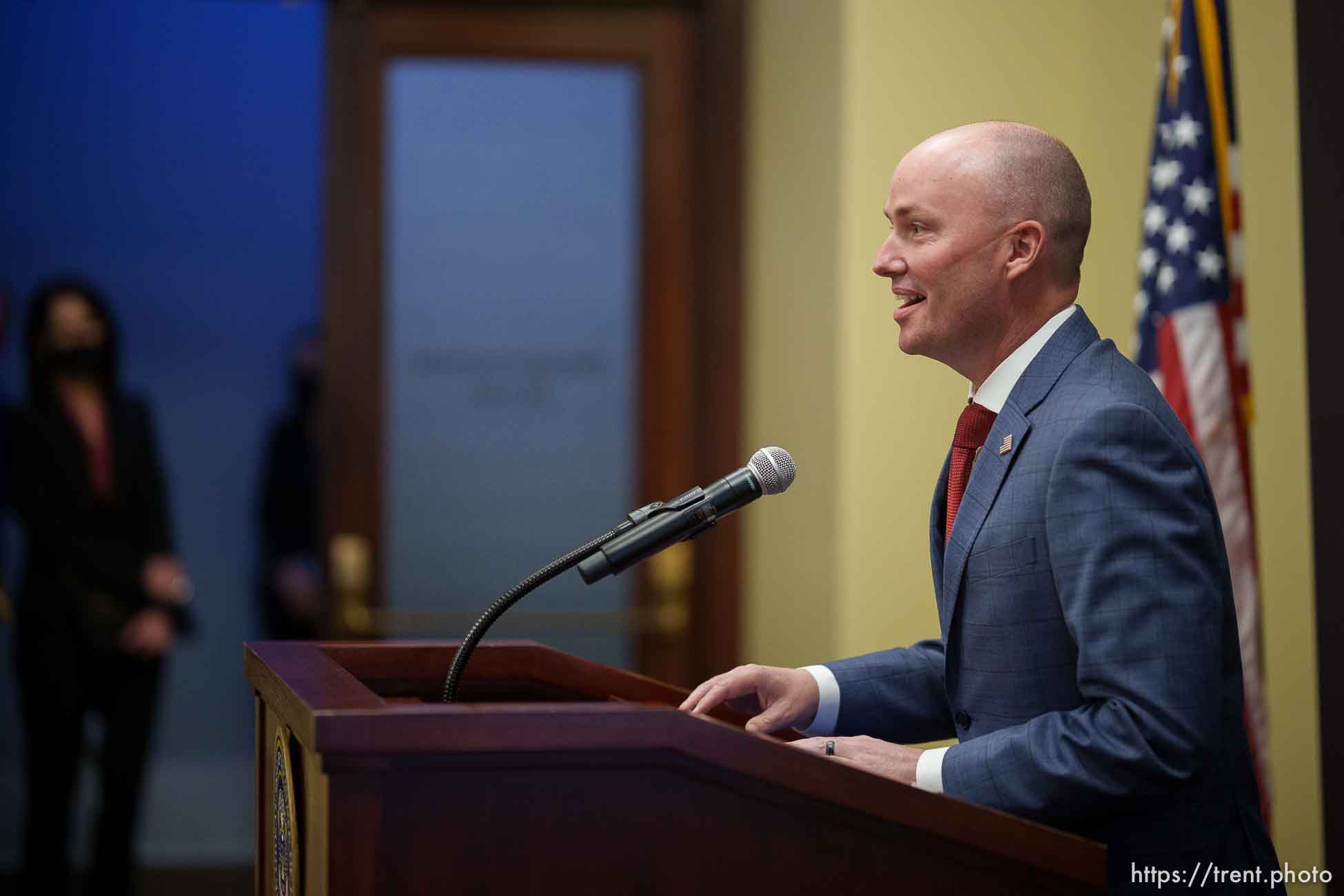 (Trent Nelson  |  The Salt Lake Tribune) Gov. Spencer Cox at a news conference in Salt Lake City on Thursday, April 22, 2021.