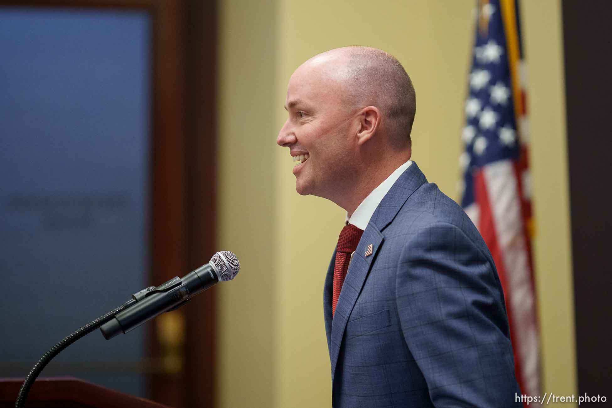 (Trent Nelson  |  The Salt Lake Tribune) Gov. Spencer Cox at a news conference in Salt Lake City on Thursday, April 22, 2021.