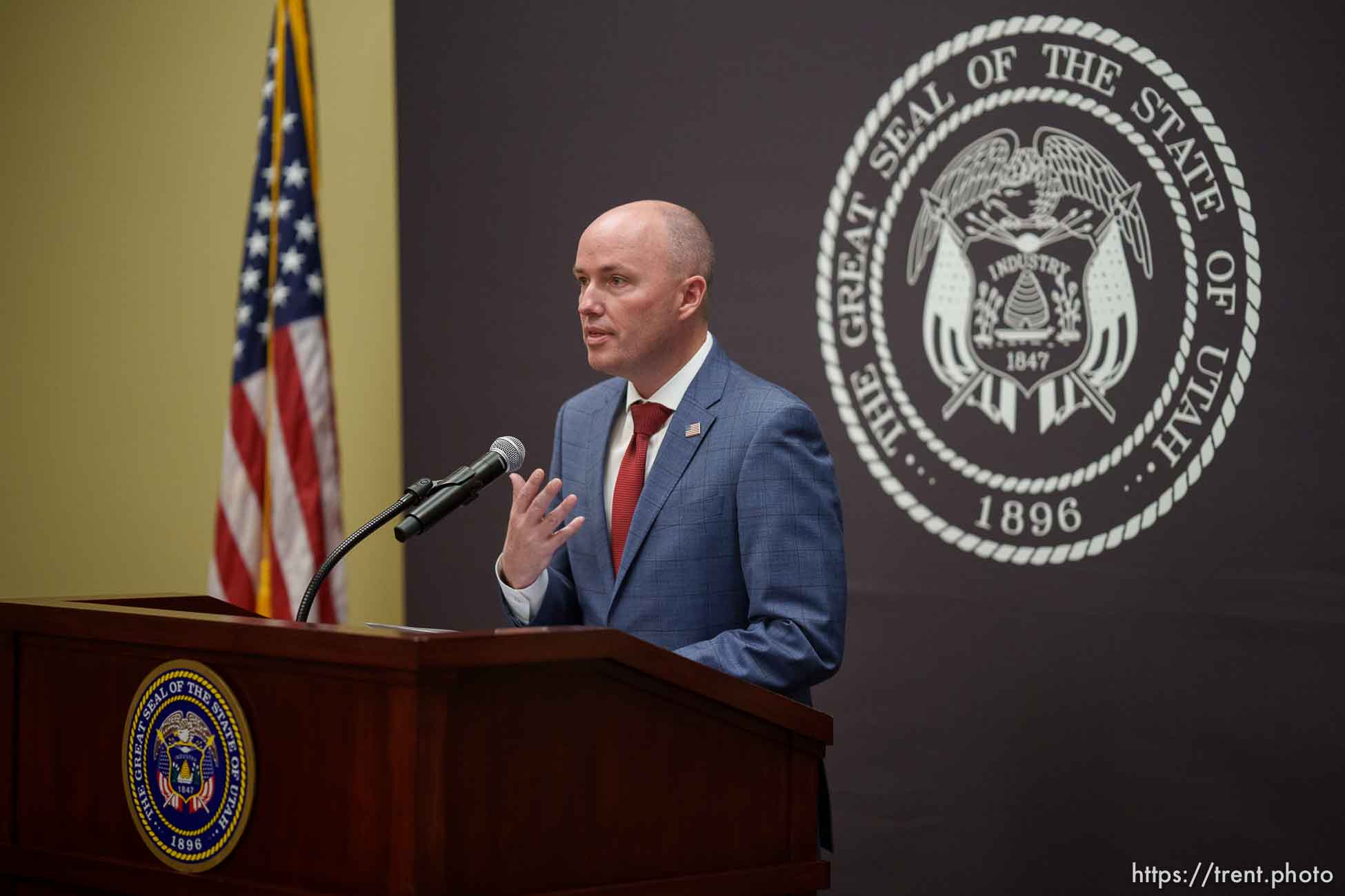 (Trent Nelson  |  The Salt Lake Tribune) Gov. Spencer Cox at a news conference in Salt Lake City on Thursday, April 22, 2021.