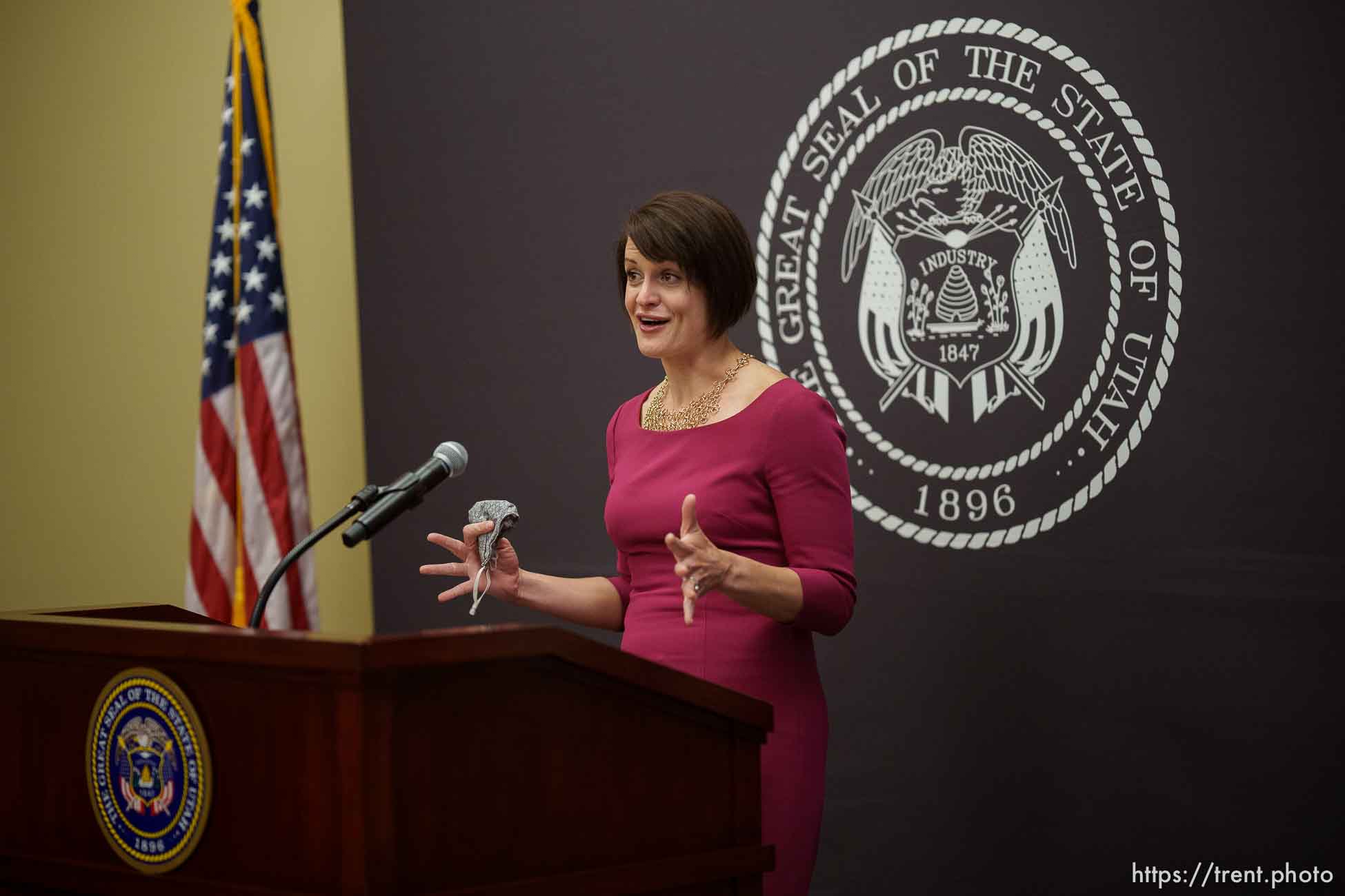 (Trent Nelson  |  The Salt Lake Tribune) Dr. Angela Dunn at a news conference in Salt Lake City on Thursday, April 22, 2021.