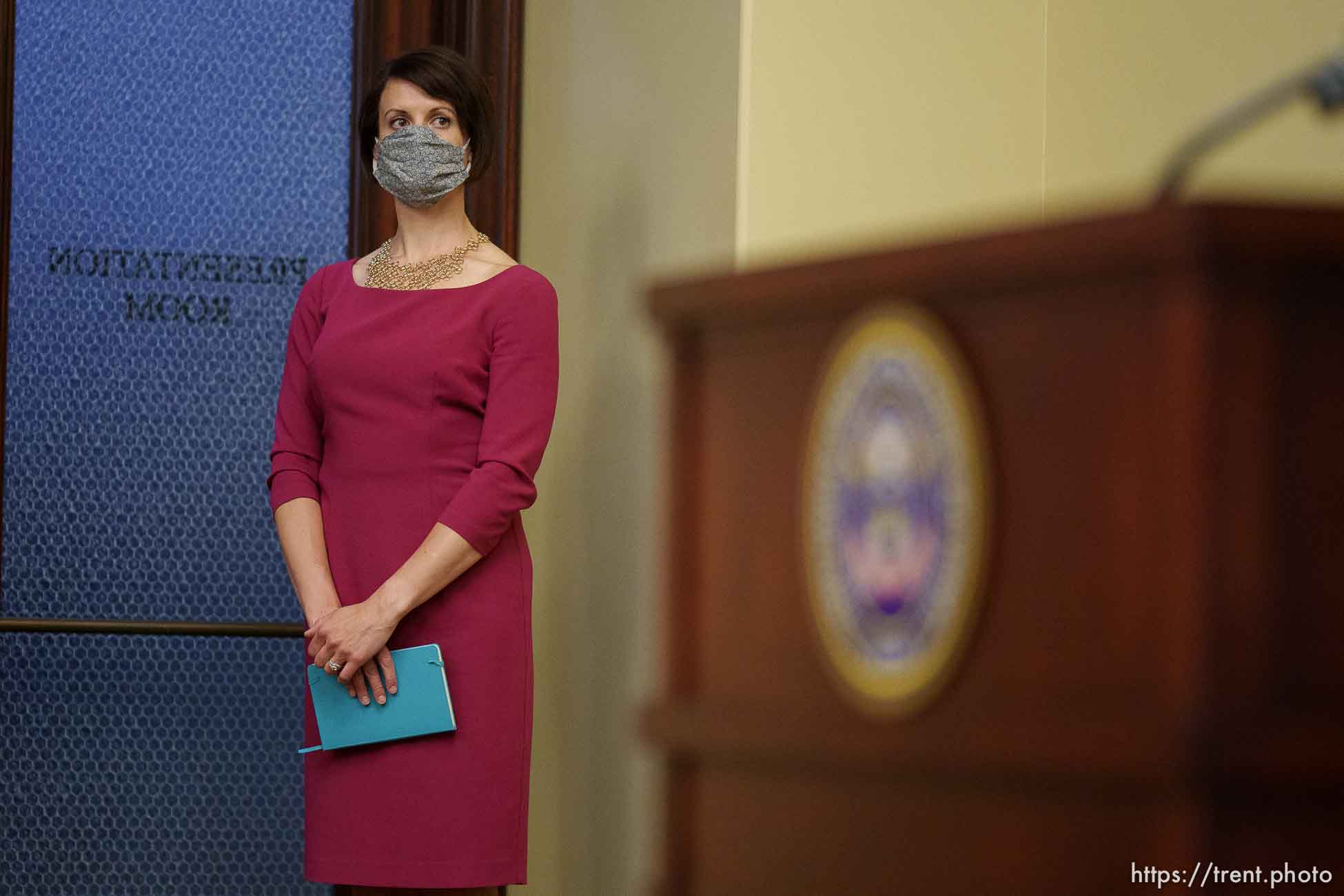 (Trent Nelson  |  The Salt Lake Tribune) Dr. Angela Dunn at a news conference in Salt Lake City on Thursday, April 22, 2021.