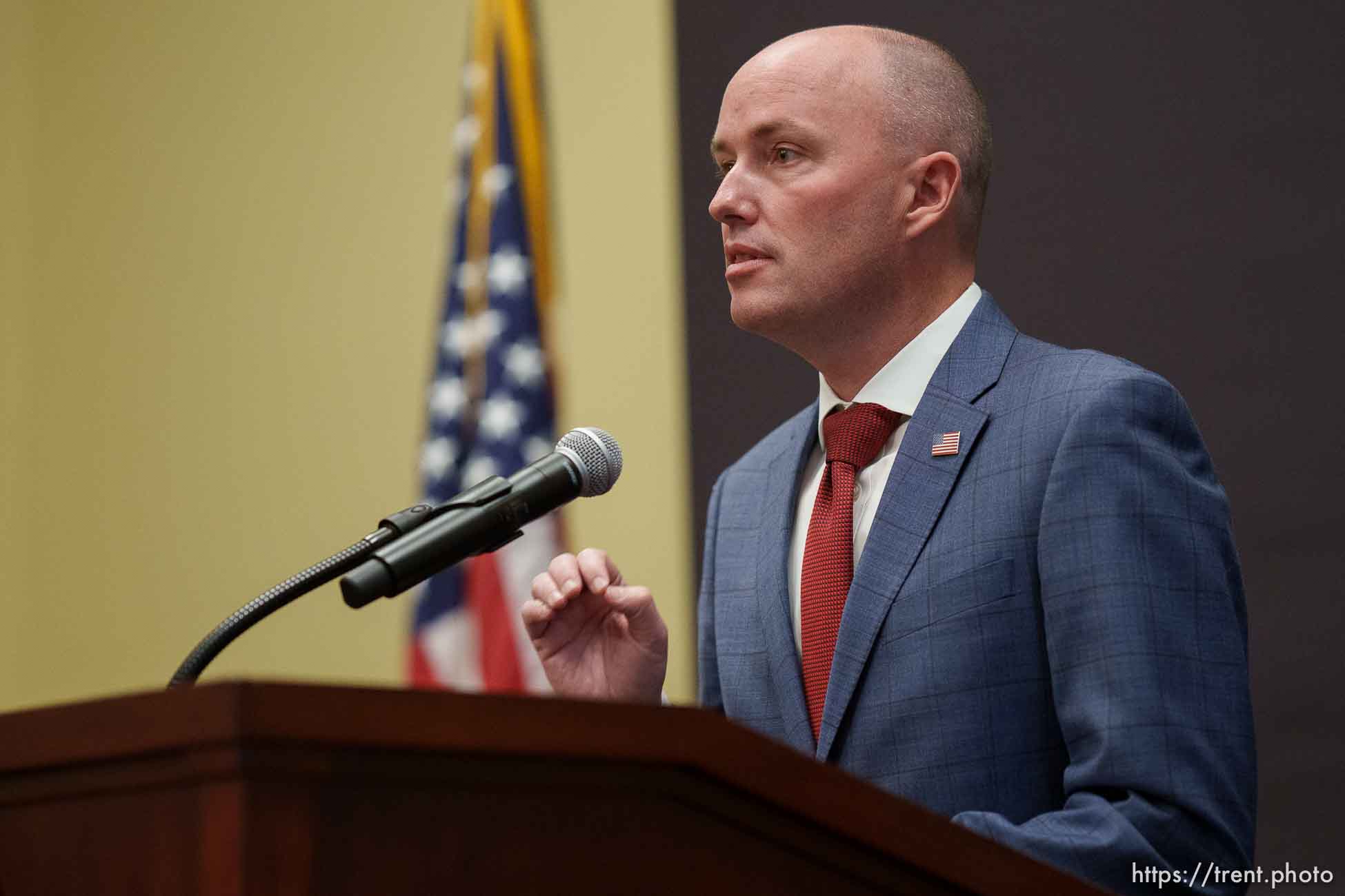 (Trent Nelson  |  The Salt Lake Tribune) Gov. Spencer Cox at a news conference in Salt Lake City on Thursday, April 22, 2021.