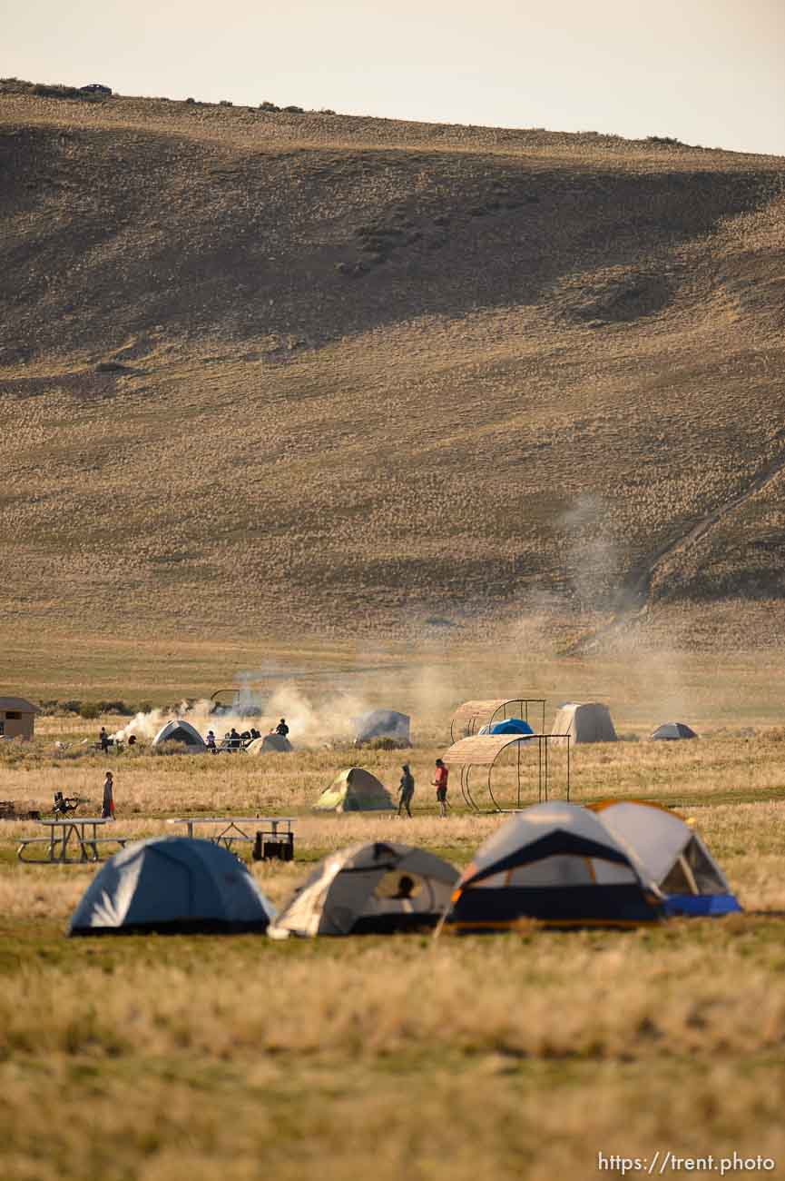 (Trent Nelson  |  The Salt Lake Tribune) Campers at the White Rock Bay Campground of Antelope Island State Park on Friday, April 23, 2021.