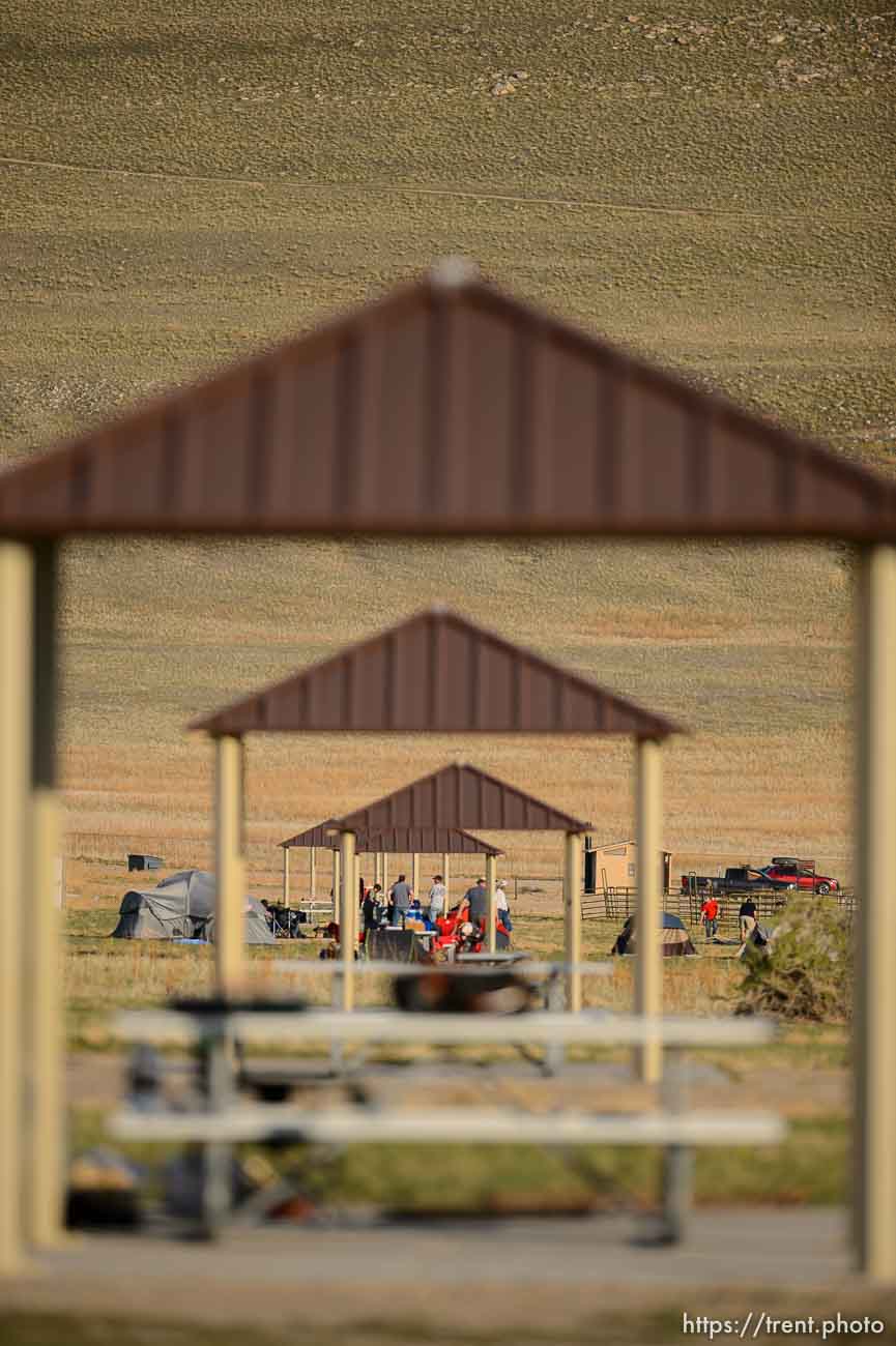 (Trent Nelson  |  The Salt Lake Tribune) Campers at the White Rock Bay Campground of Antelope Island State Park on Friday, April 23, 2021.