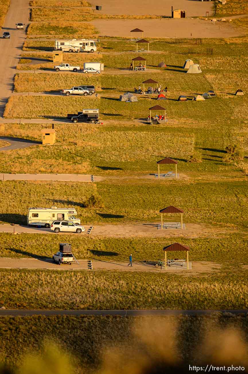 (Trent Nelson  |  The Salt Lake Tribune) Campers at the White Rock Bay Campground of Antelope Island State Park on Friday, April 23, 2021.