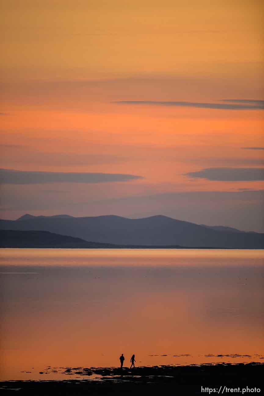 (Trent Nelson  |  The Salt Lake Tribune) Sunset at Antelope Island State Park on Friday, April 23, 2021.