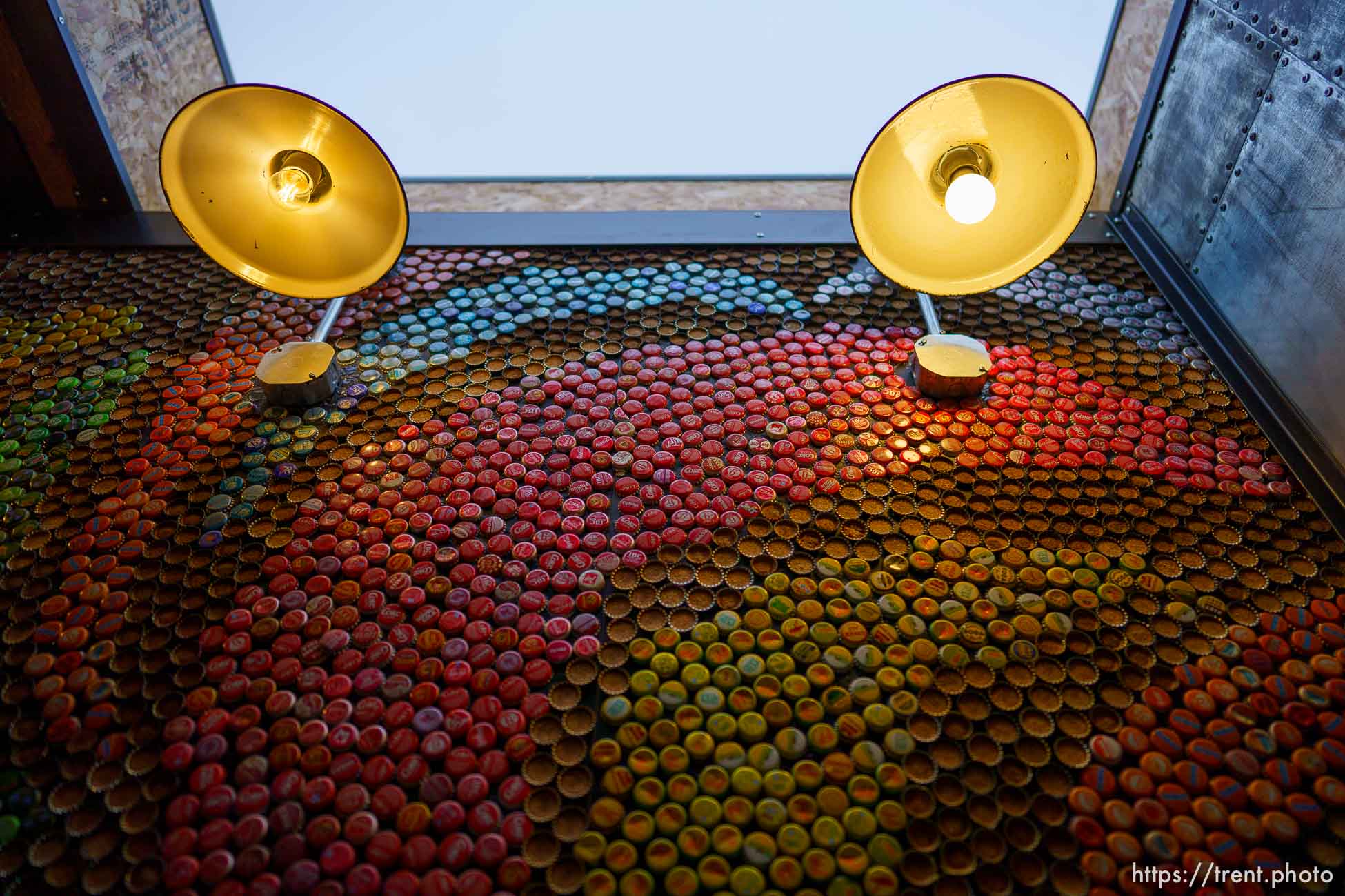 (Trent Nelson  |  The Salt Lake Tribune) Bottle cap artwork at ROCTACO in Salt Lake City on Monday, April 26, 2021.