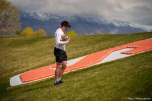 (Trent Nelson  |  The Salt Lake Tribune) Skyridge High School quarterback McCae Hillstead in Lehi on Tuesday, April 27, 2021.