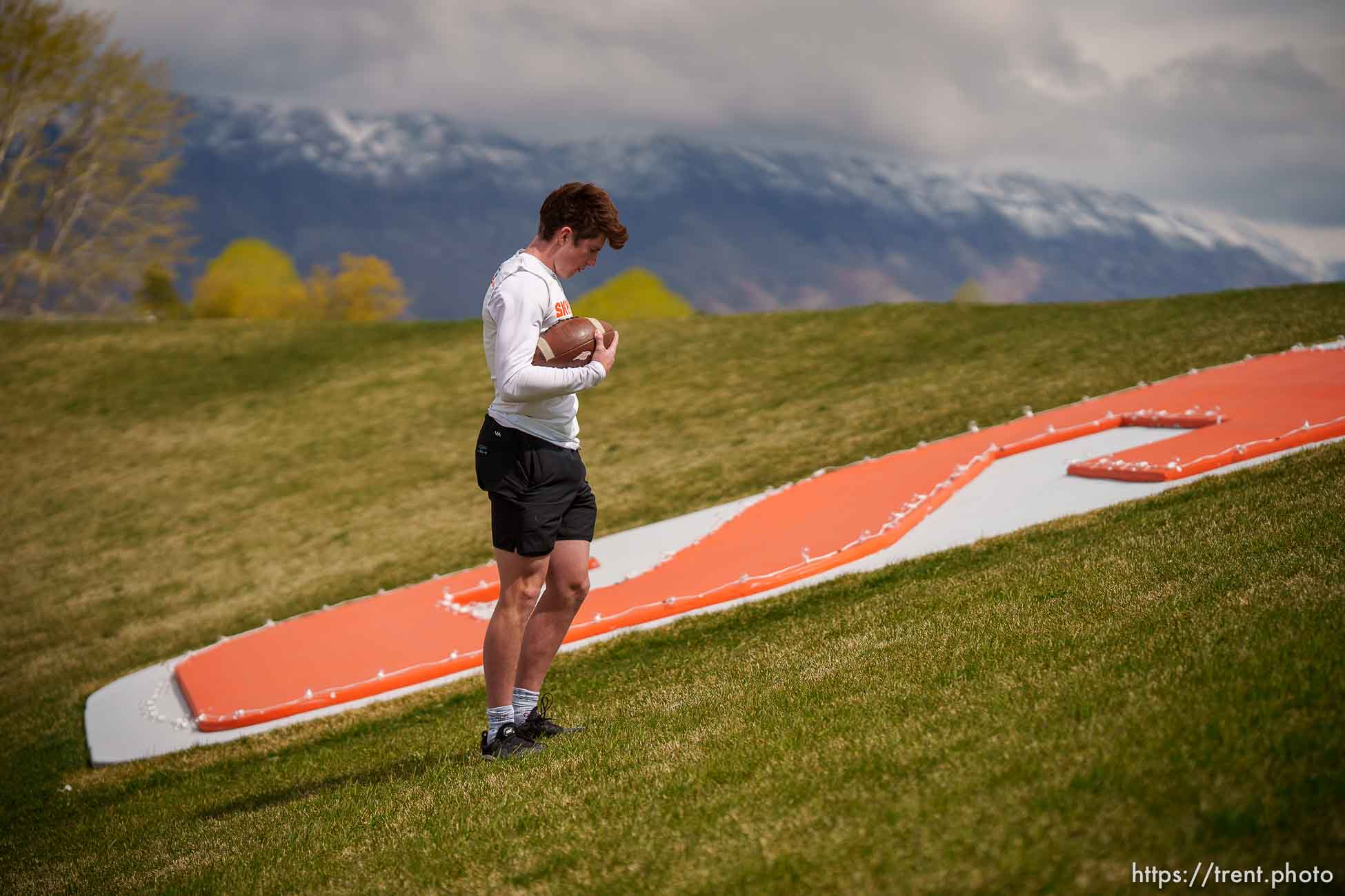 (Trent Nelson  |  The Salt Lake Tribune) Skyridge High School quarterback McCae Hillstead in Lehi on Tuesday, April 27, 2021.