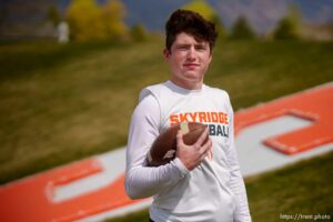 (Trent Nelson  |  The Salt Lake Tribune) Skyridge High School quarterback McCae Hillstead in Lehi on Tuesday, April 27, 2021.