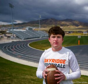 (Trent Nelson  |  The Salt Lake Tribune) Skyridge High School quarterback McCae Hillstead in Lehi on Tuesday, April 27, 2021.