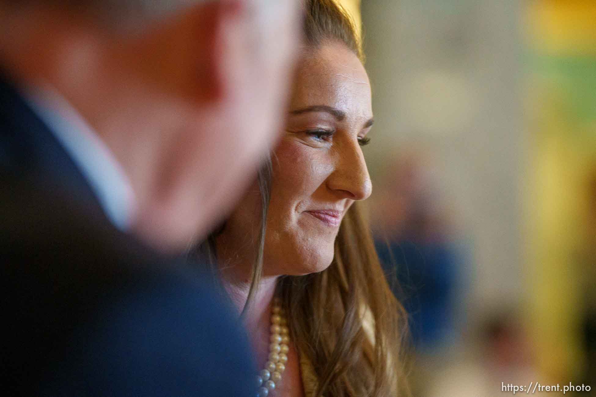 (Trent Nelson  |  The Salt Lake Tribune) Amelia Powers Gardner after being sworn in as Utah County Commissioner in Provo on Thursday, April 29, 2021. Powers Gardner replaces Tanner Ainge and is the first woman ever to serve on the commission.