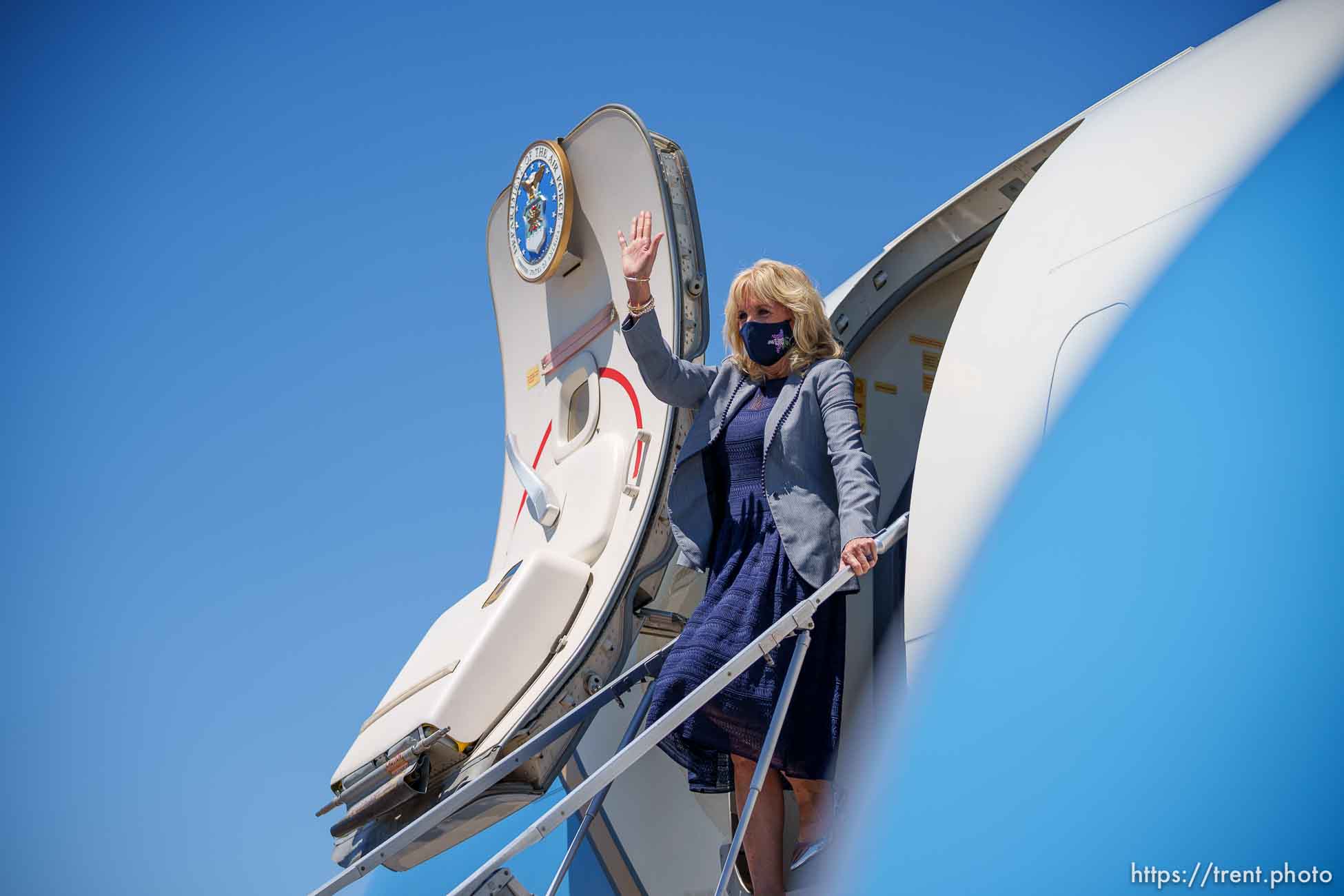 (Trent Nelson  |  The Salt Lake Tribune) First lady Jill Biden arrives in Salt Lake City on Wednesday, May 5, 2021.