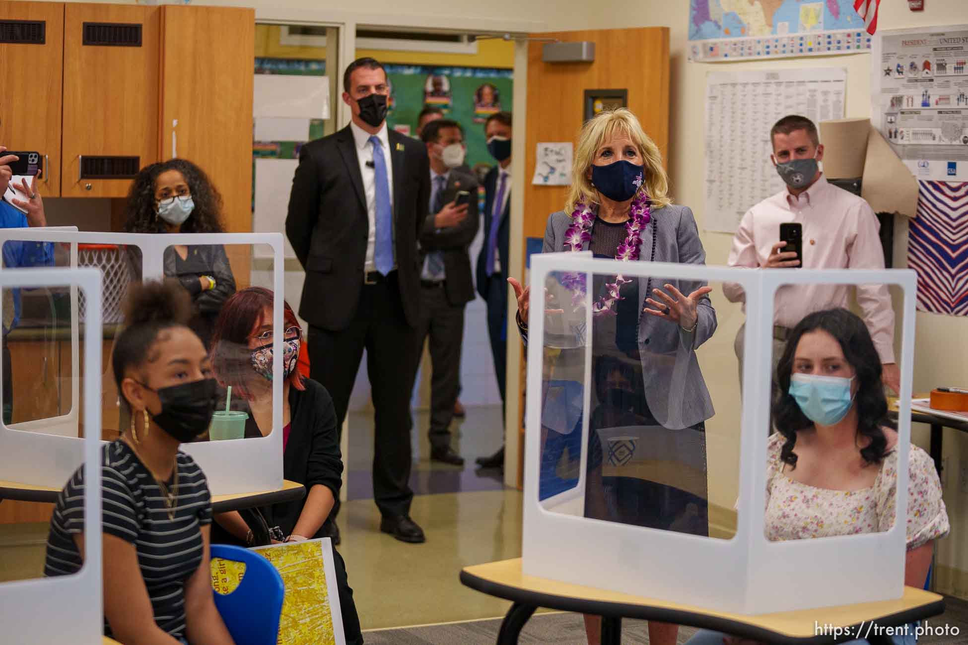 (Trent Nelson  |  The Salt Lake Tribune) First lady Jill Biden visits a classroom at Glendale Middle School in Salt Lake City on Wednesday, May 5, 2021.