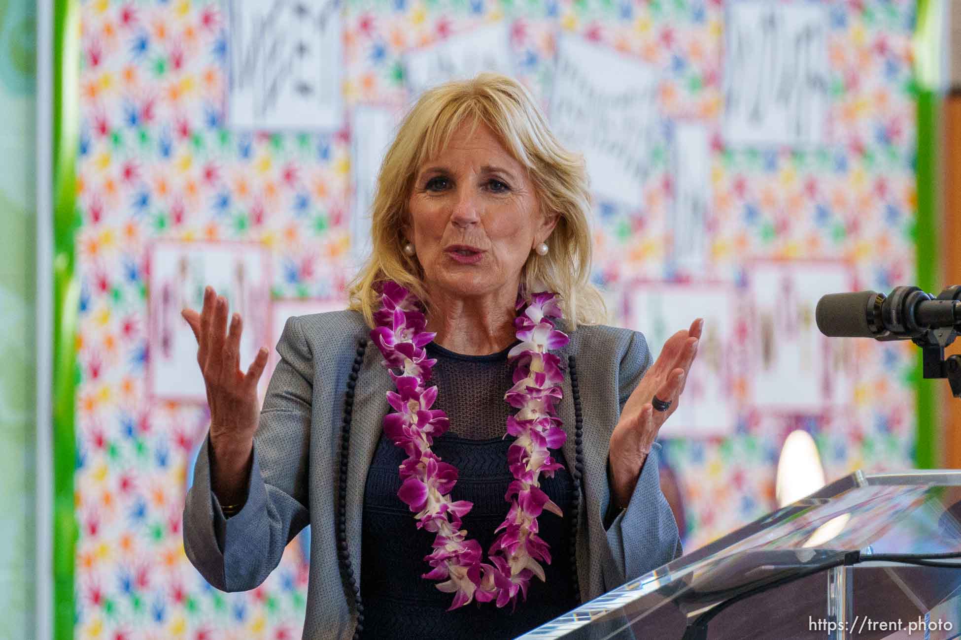 (Trent Nelson  |  The Salt Lake Tribune) First lady Jill Biden speaks to teachers at Glendale Middle School in Salt Lake City on Wednesday, May 5, 2021.