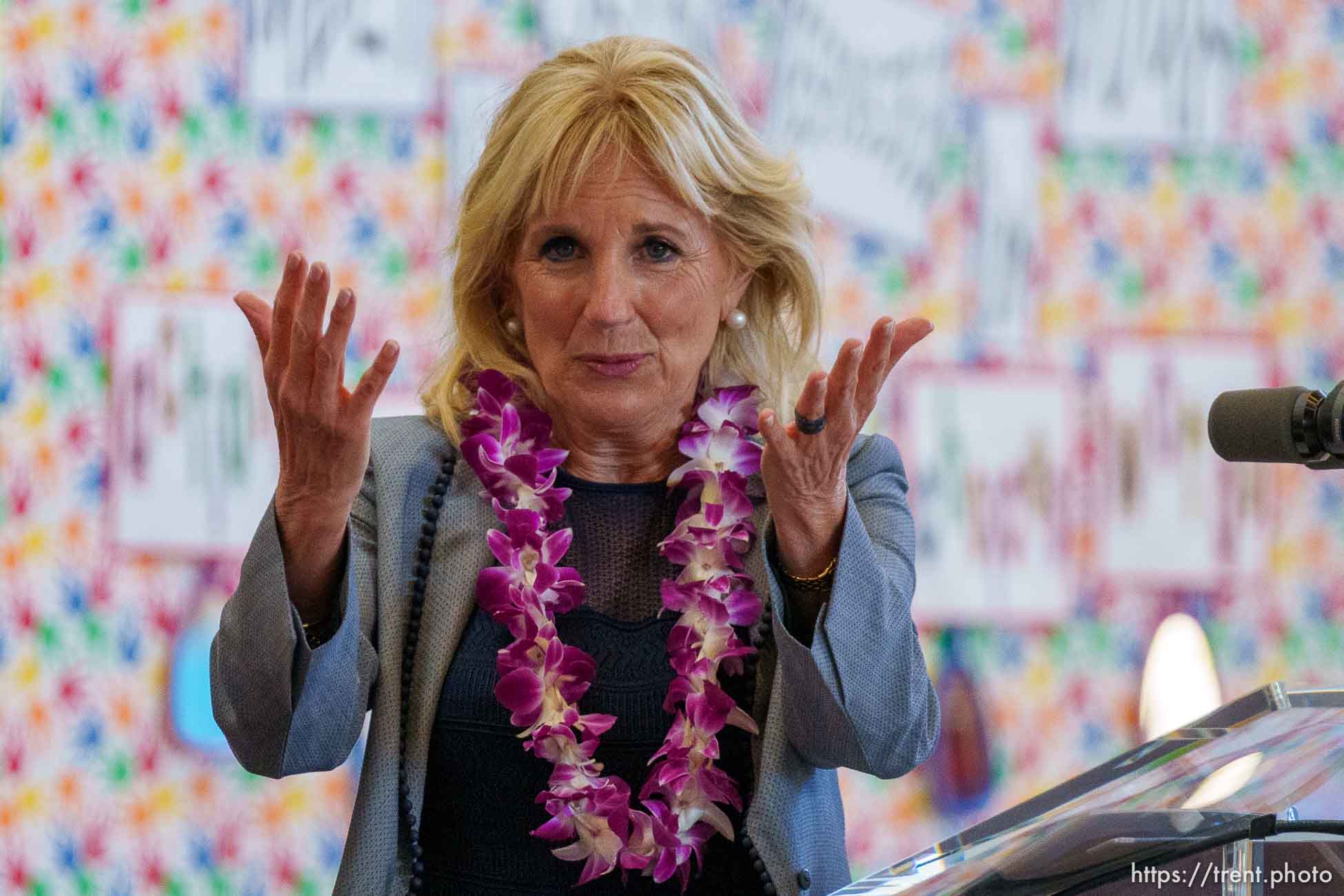 (Trent Nelson  |  The Salt Lake Tribune) First lady Jill Biden speaks to teachers at Glendale Middle School in Salt Lake City on Wednesday, May 5, 2021.