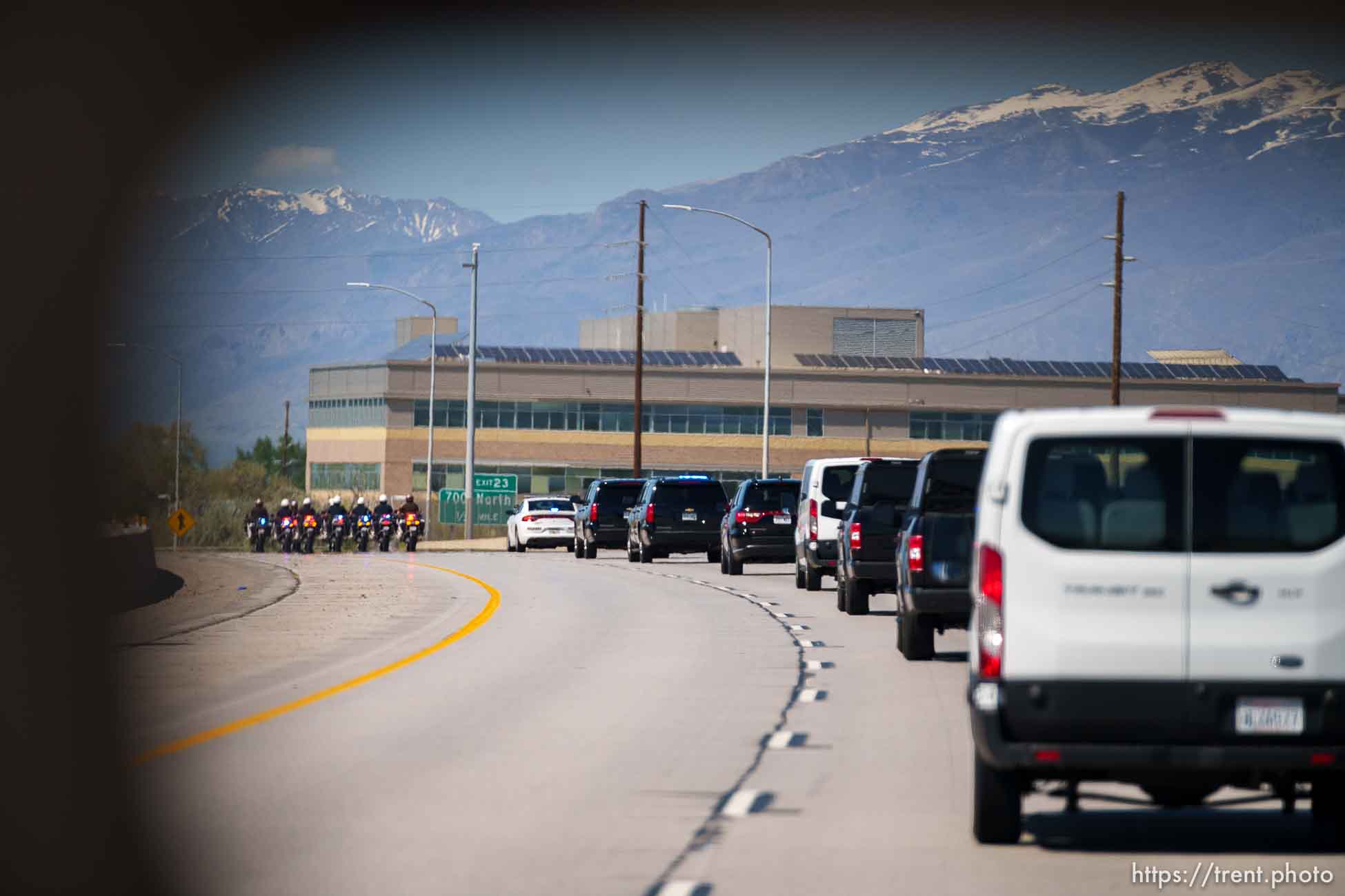 (Trent Nelson  |  The Salt Lake Tribune) First lady Jill Biden's motorcade makes its way through Salt Lake City on Wednesday, May 5, 2021.