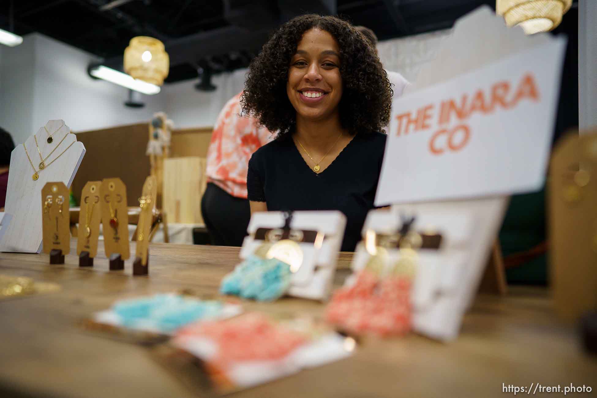 (Trent Nelson  |  The Salt Lake Tribune) Tamaella Andrus at Strength in Shades at the föhn event venue in South Jordan on Friday, May 7, 2021. Strength in Shades is a monthly market created by and for female entrepreneurs of color.