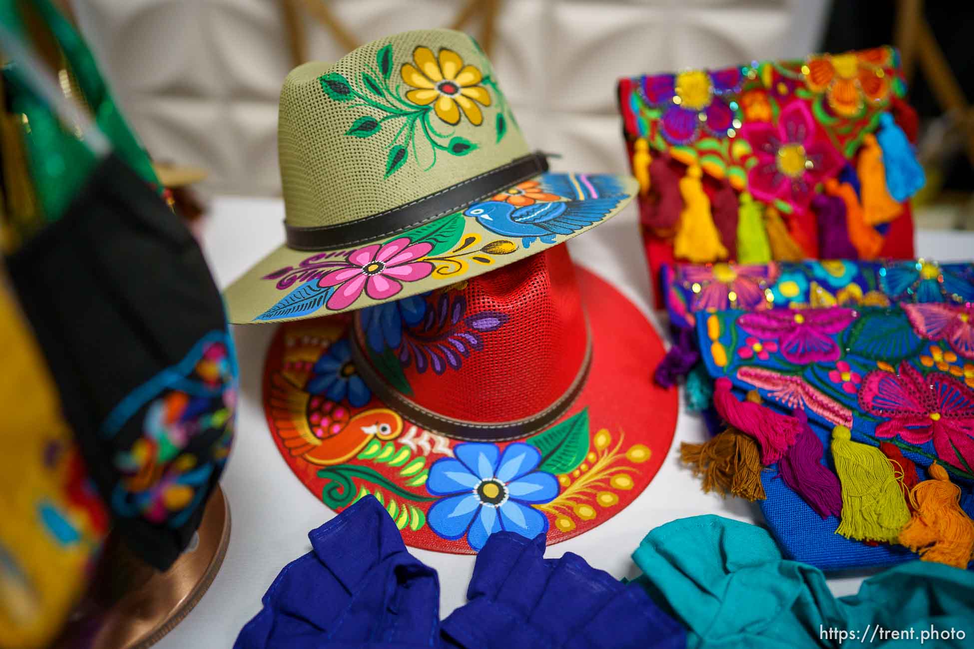 (Trent Nelson  |  The Salt Lake Tribune) Hats designed by Denisse Hernandez at Strength in Shades at the föhn event venue in South Jordan on Friday, May 7, 2021. Strength in Shades is a monthly market created by and for female entrepreneurs of color.