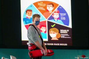 (Trent Nelson  |  The Salt Lake Tribune) Lifeguard Max Sirrine at the Draper Recreation Center on Monday, May 10, 2021.