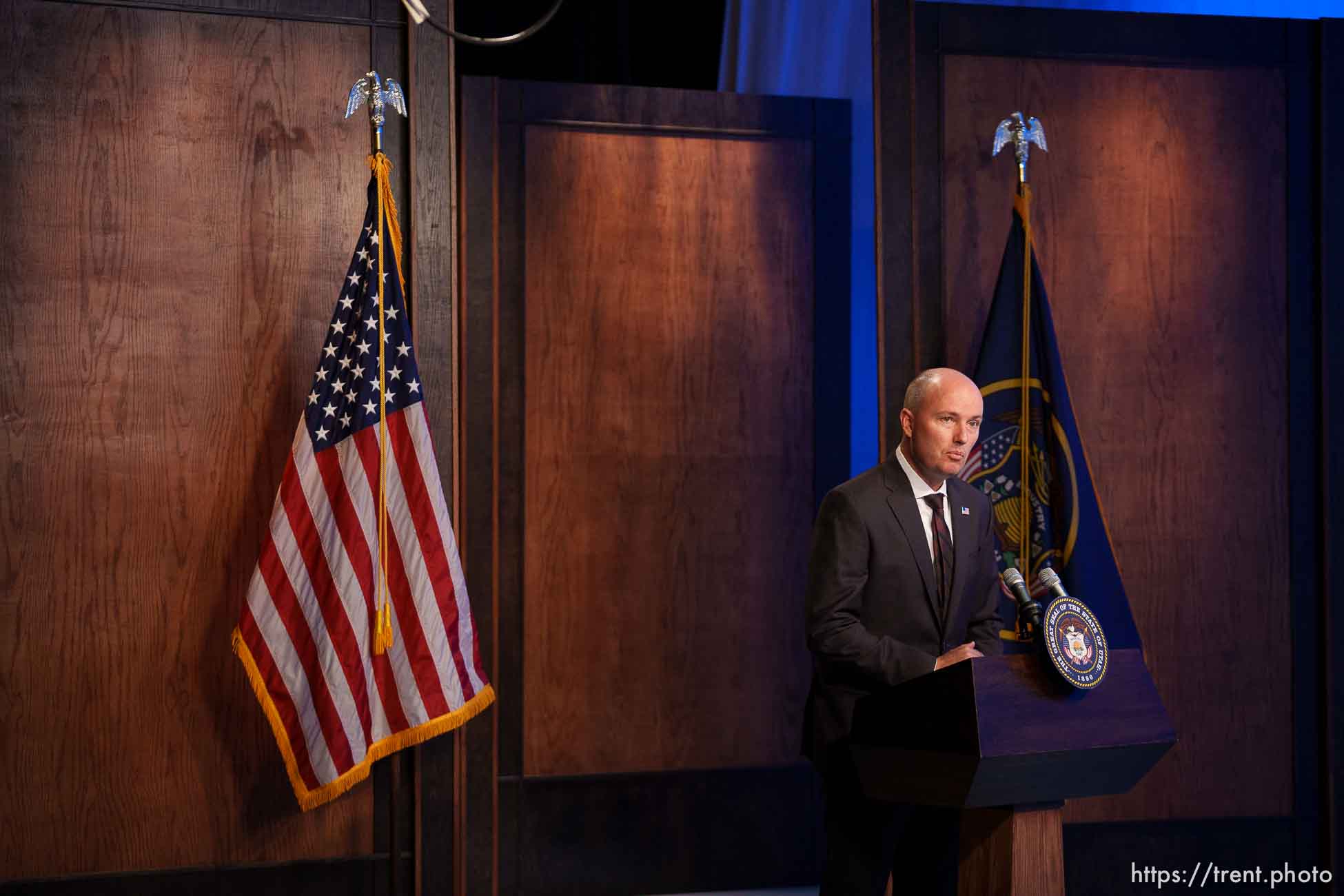 (Trent Nelson  |  The Salt Lake Tribune) Gov. Spencer Cox speaks at his weekly news conference in Salt Lake City on Thursday, May 20, 2021.