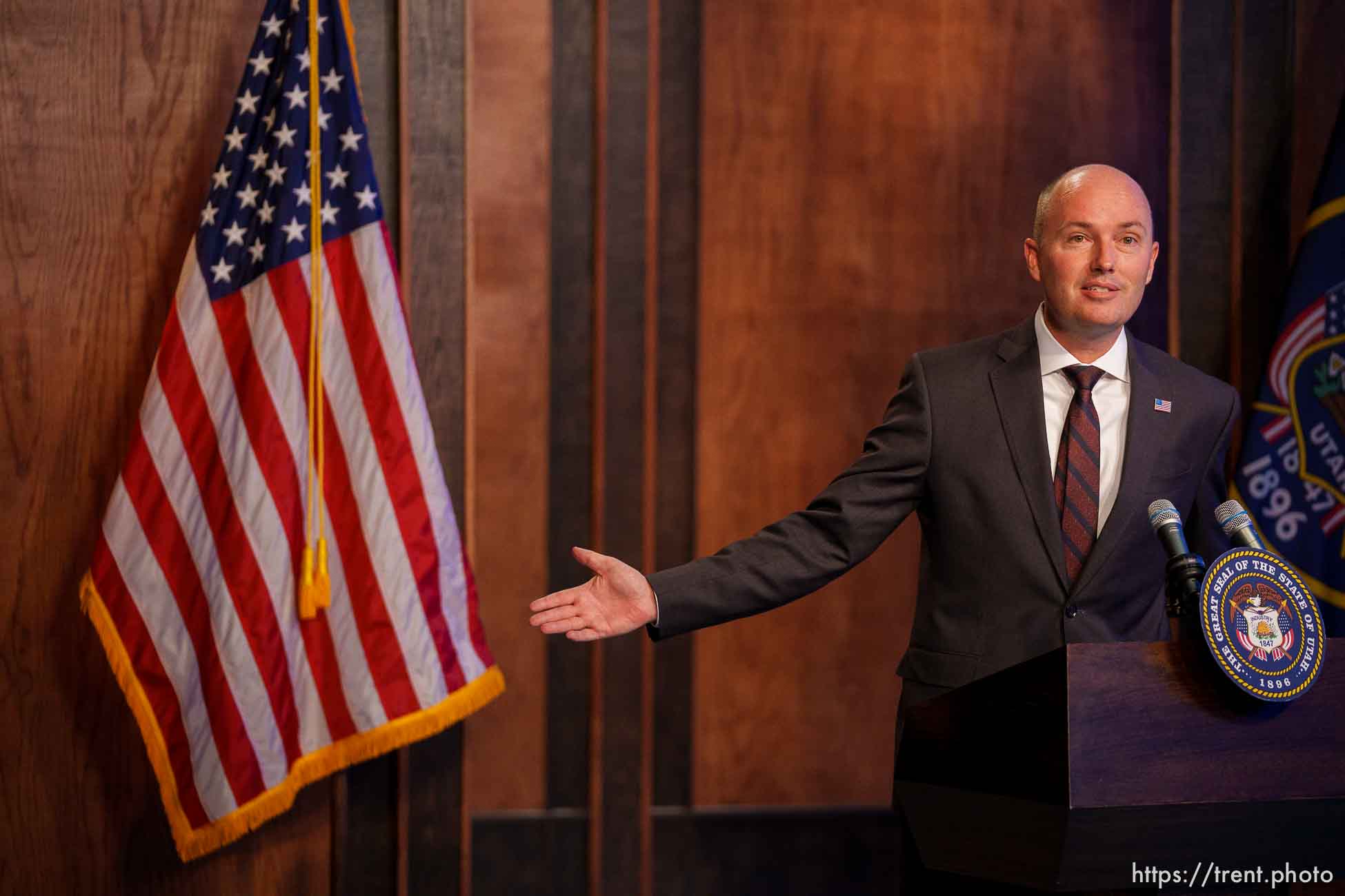 (Trent Nelson  |  The Salt Lake Tribune) Gov. Spencer Cox speaks at his weekly news conference in Salt Lake City on Thursday, May 20, 2021.