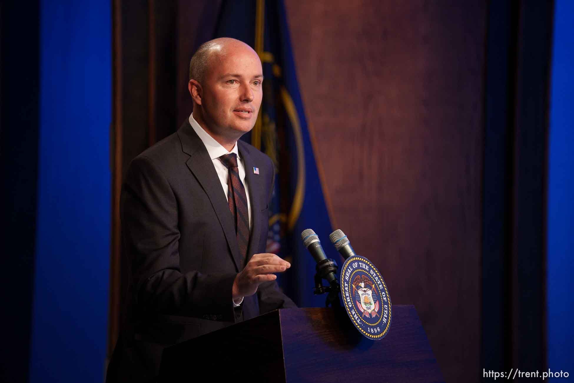 (Trent Nelson  |  The Salt Lake Tribune) Gov. Spencer Cox speaks at his weekly news conference in Salt Lake City on Thursday, May 20, 2021.