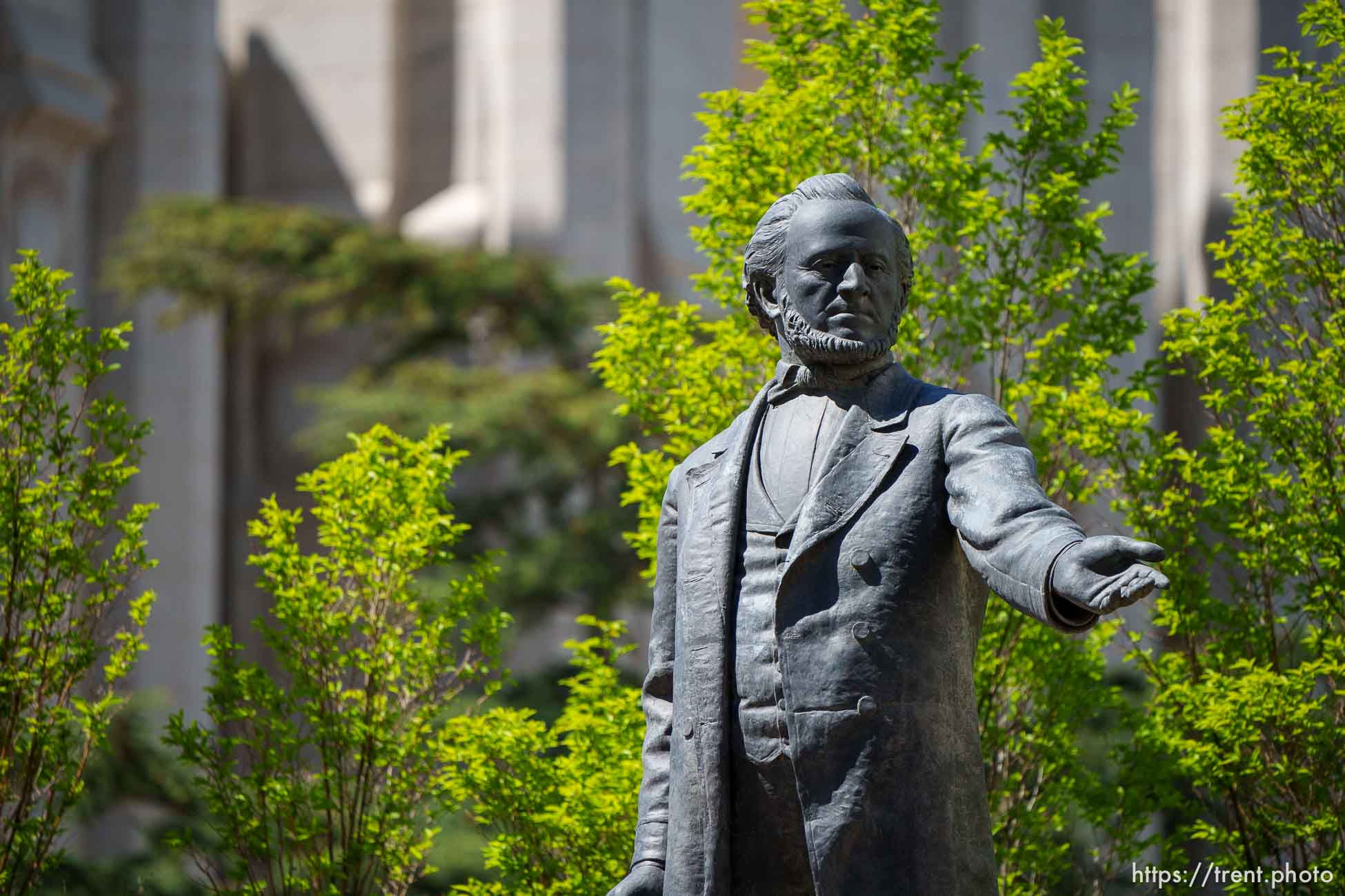 (Trent Nelson  |  The Salt Lake Tribune) The Brigham Young statue on Temple Square in Salt Lake City on Friday, May 14, 2021.