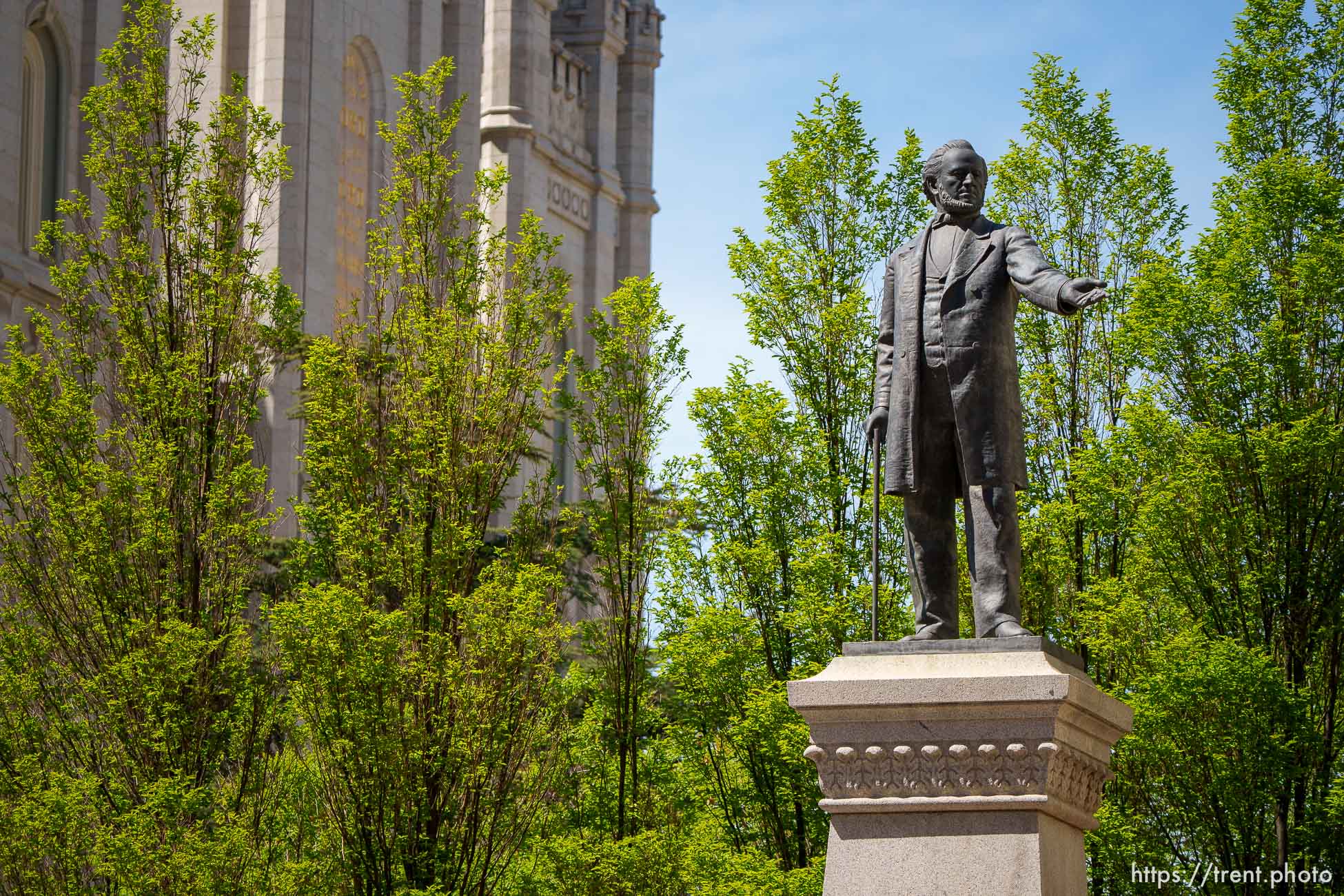 (Trent Nelson  |  The Salt Lake Tribune) The Brigham Young statue on Temple Square in Salt Lake City on Friday, May 14, 2021.