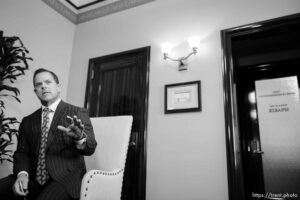 (Trent Nelson  |  The Salt Lake Tribune) House Speaker Brad Wilson, R-Kaysville, answers questions about the special session at the state Capitol in Salt Lake City on Wednesday, May 19, 2021.