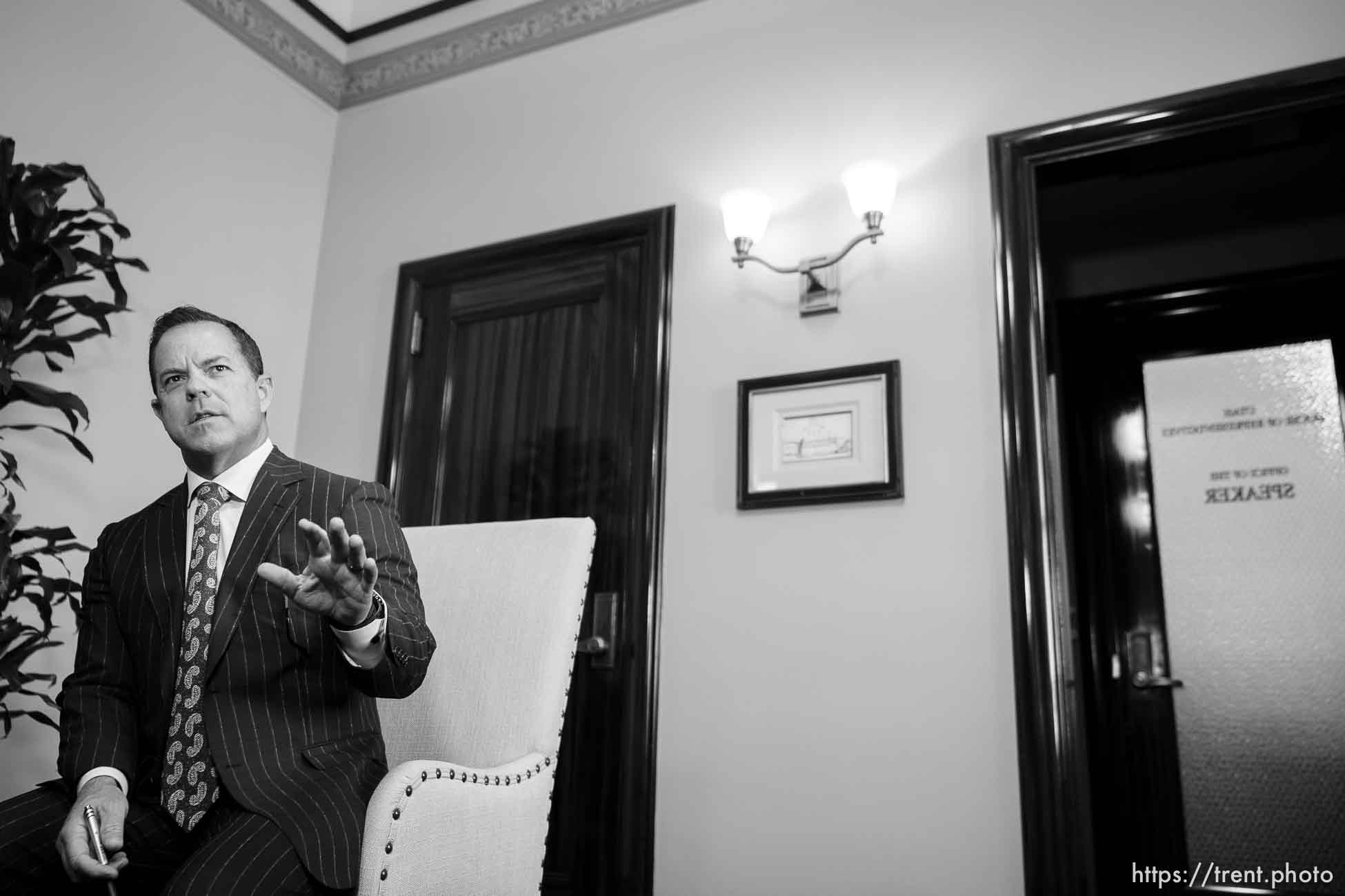 (Trent Nelson  |  The Salt Lake Tribune) House Speaker Brad Wilson, R-Kaysville, answers questions about the special session at the state Capitol in Salt Lake City on Wednesday, May 19, 2021.