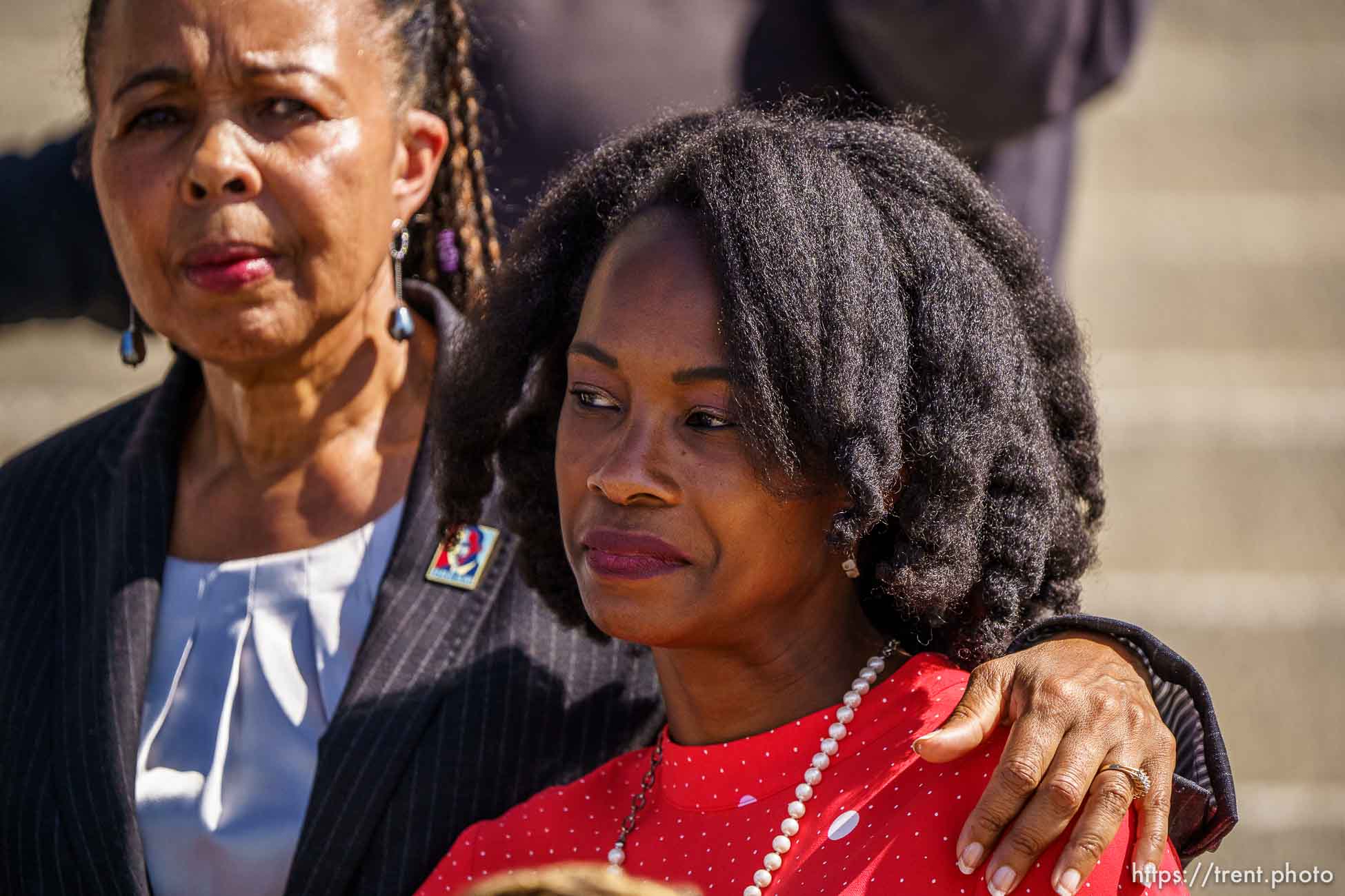 (Trent Nelson  |  The Salt Lake Tribune) Jackie Thompson and Michelle Love-Day at a news conference by the Utah Educational Equity Coalition at the State Capitol in Salt Lake City on Wednesday, May 19, 2021.