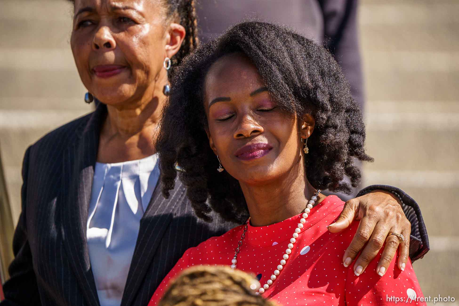 (Trent Nelson  |  The Salt Lake Tribune) Jackie Thompson and Michelle Love-Day at a news conference by the Utah Educational Equity Coalition at the State Captiol in Salt Lake City on Wednesday, May 19, 2021.