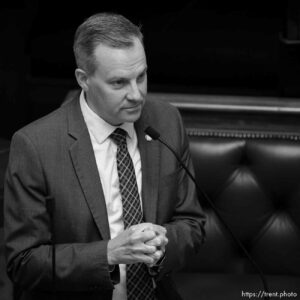 (Trent Nelson  |  The Salt Lake Tribune) Sen. Lincoln Fillmore, R-South Jordan, discusses his resolution on critical race theory during a special session at the State Capitol in Salt Lake City on Wednesday, May 19, 2021.